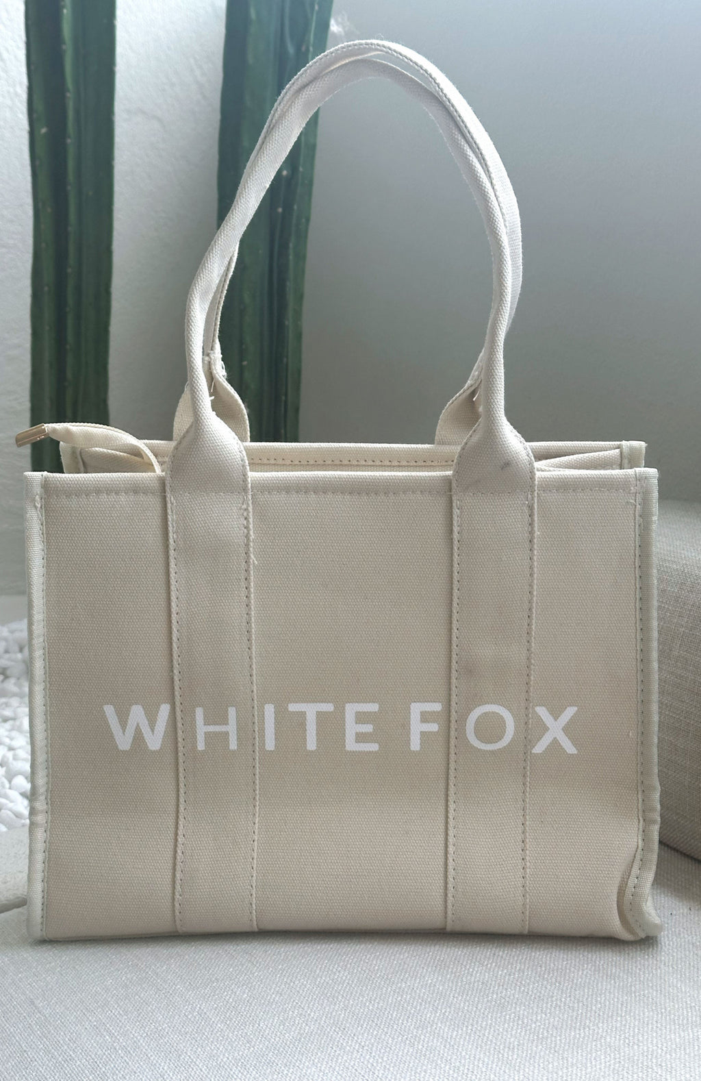 White Fox Mini Tote Bag Beige