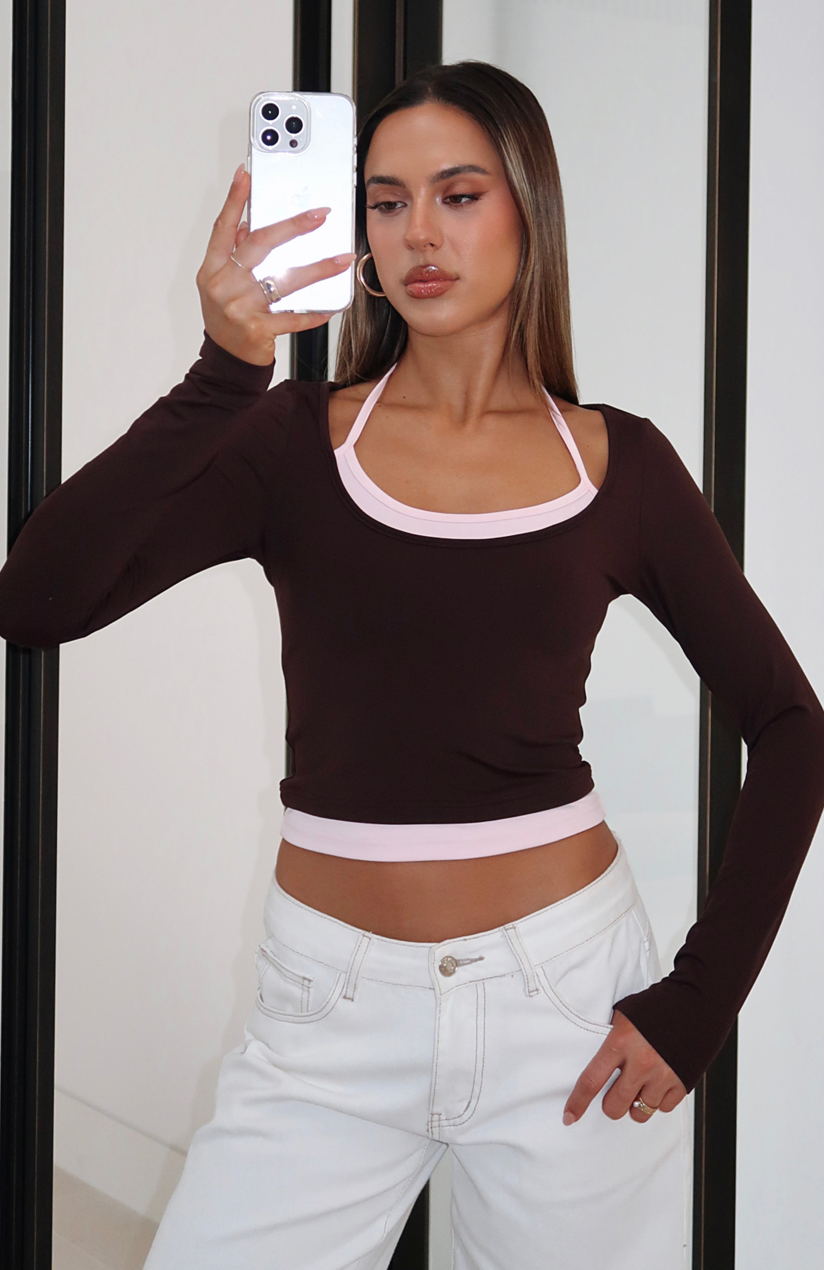 Know Everything Long Sleeve Top Chocolate/Pink