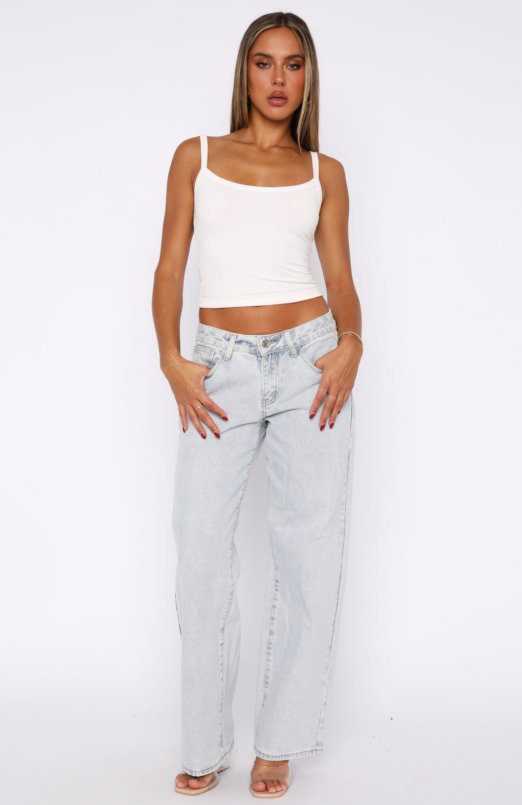 Bring The Style Low Rise Wide Leg Jeans Glacier Blue