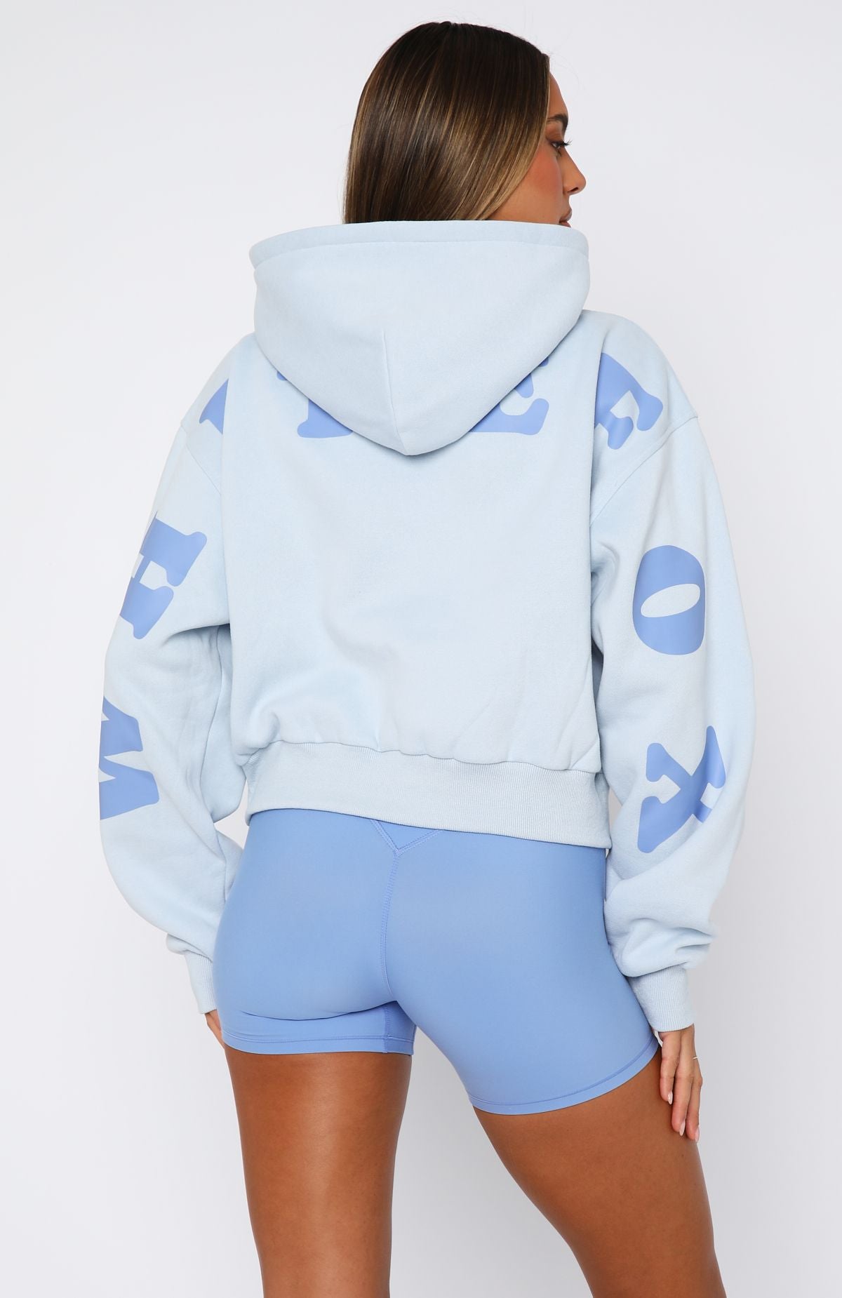 Serving Up Cropped Hoodie Baby Blue
