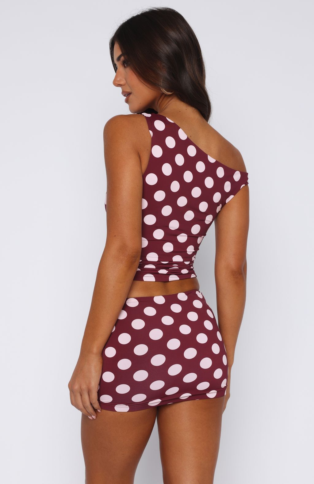 Late Nights Mini Skirt Burgundy Polka Dot