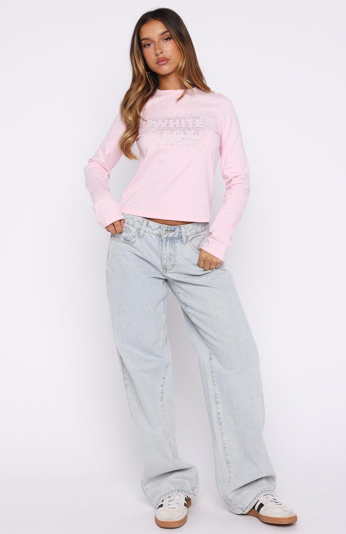 Let's Get Going Relaxed Long Sleeve Baby Tee Pink