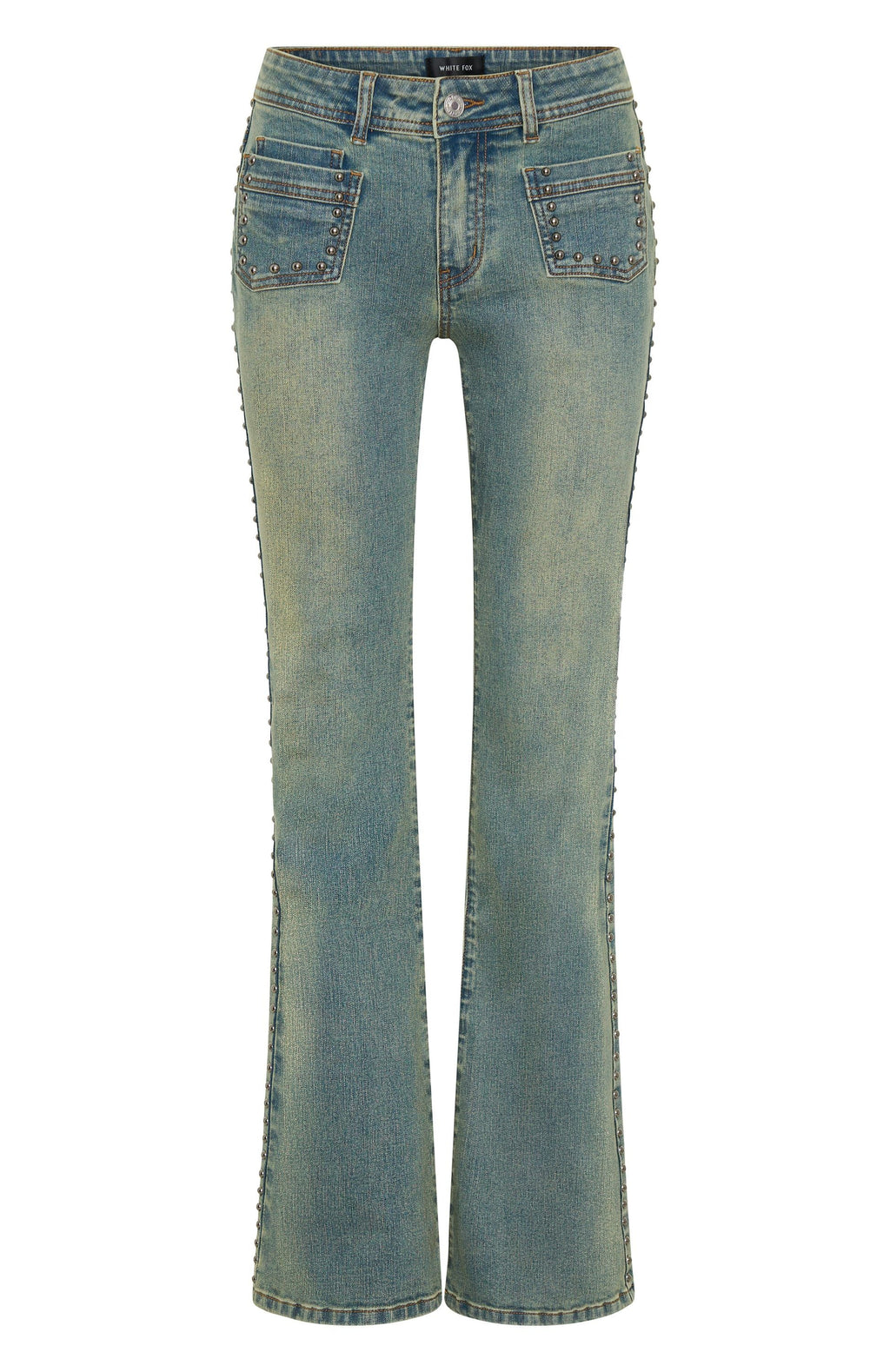 Blake Low Rise Studded Flare Jeans Brown Blue