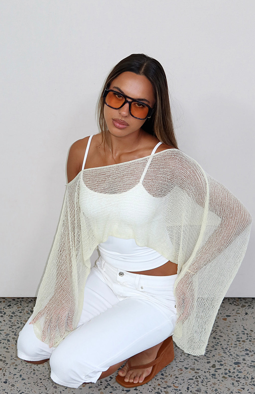 Beach Therapy Knit Poncho Top Citrus