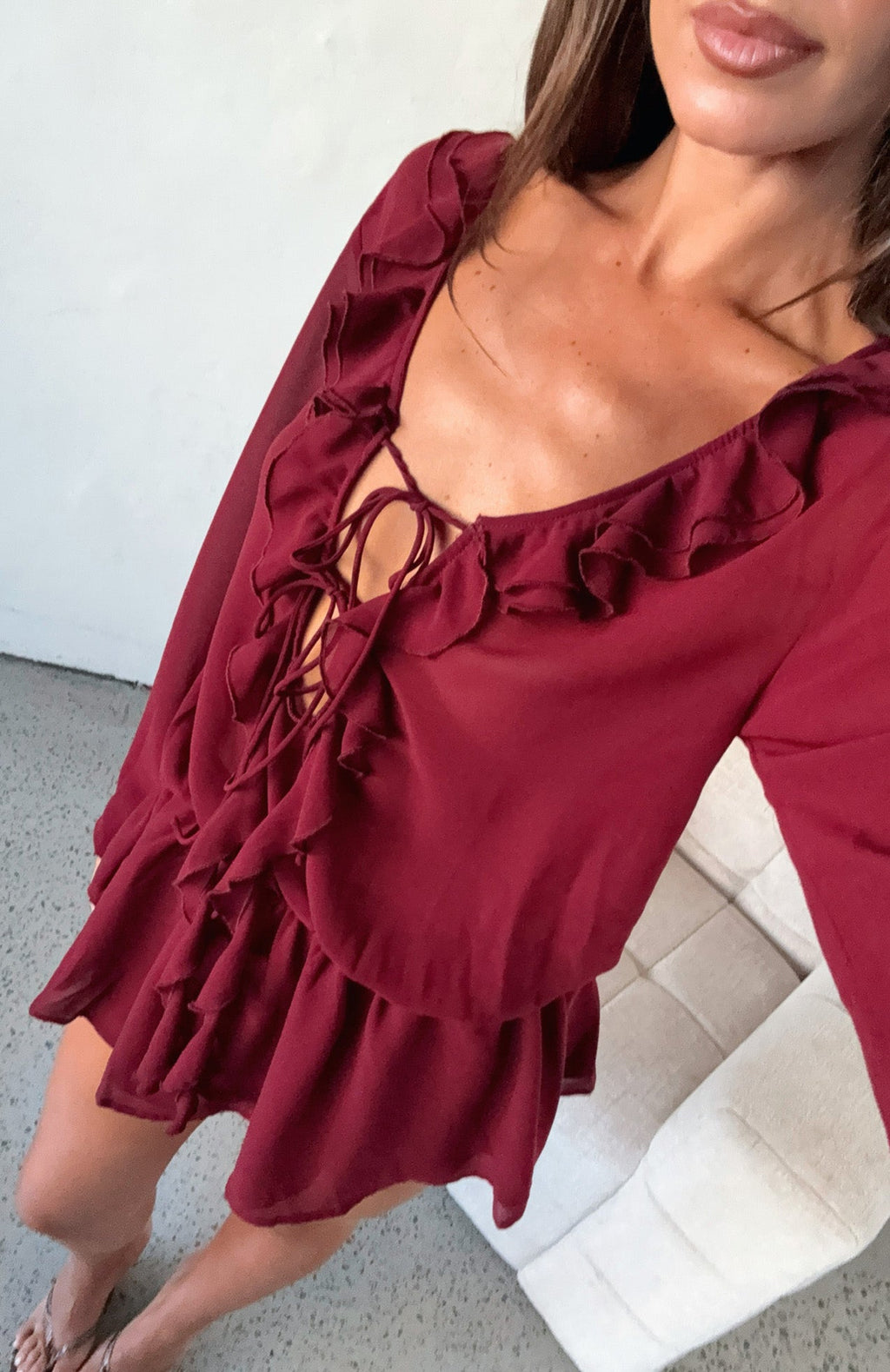 Eternal Energy Long Sleeve Mini Dress Burgundy