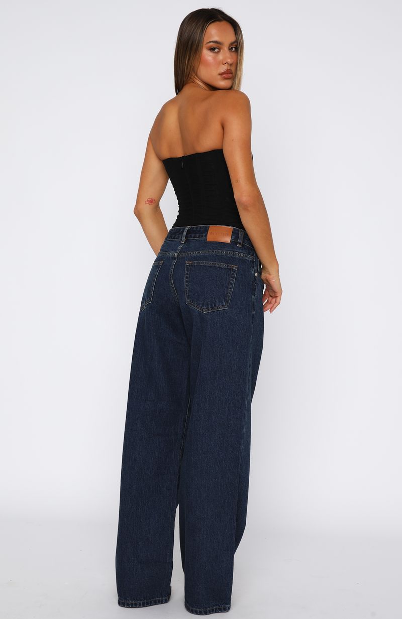 Maeve Low Rise Wide Leg Jeans Dark Blue