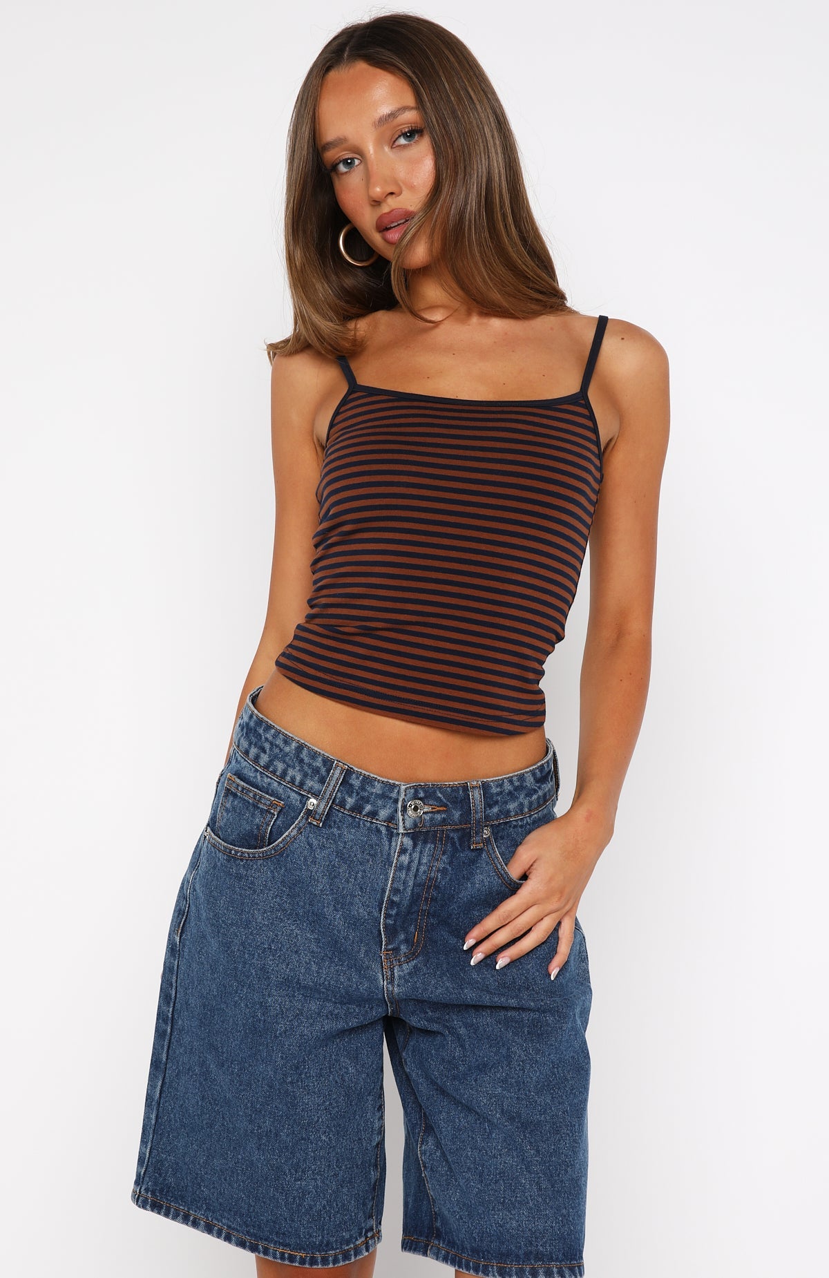 Just Let It Go Singlet Navy/Tan Stripe