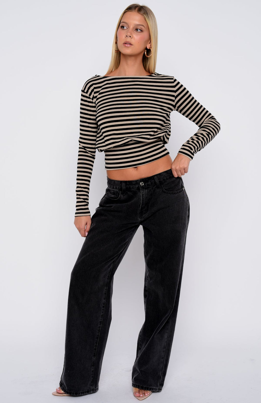 Catch My Heart Long Sleeve Top Toffee/Black Stripe