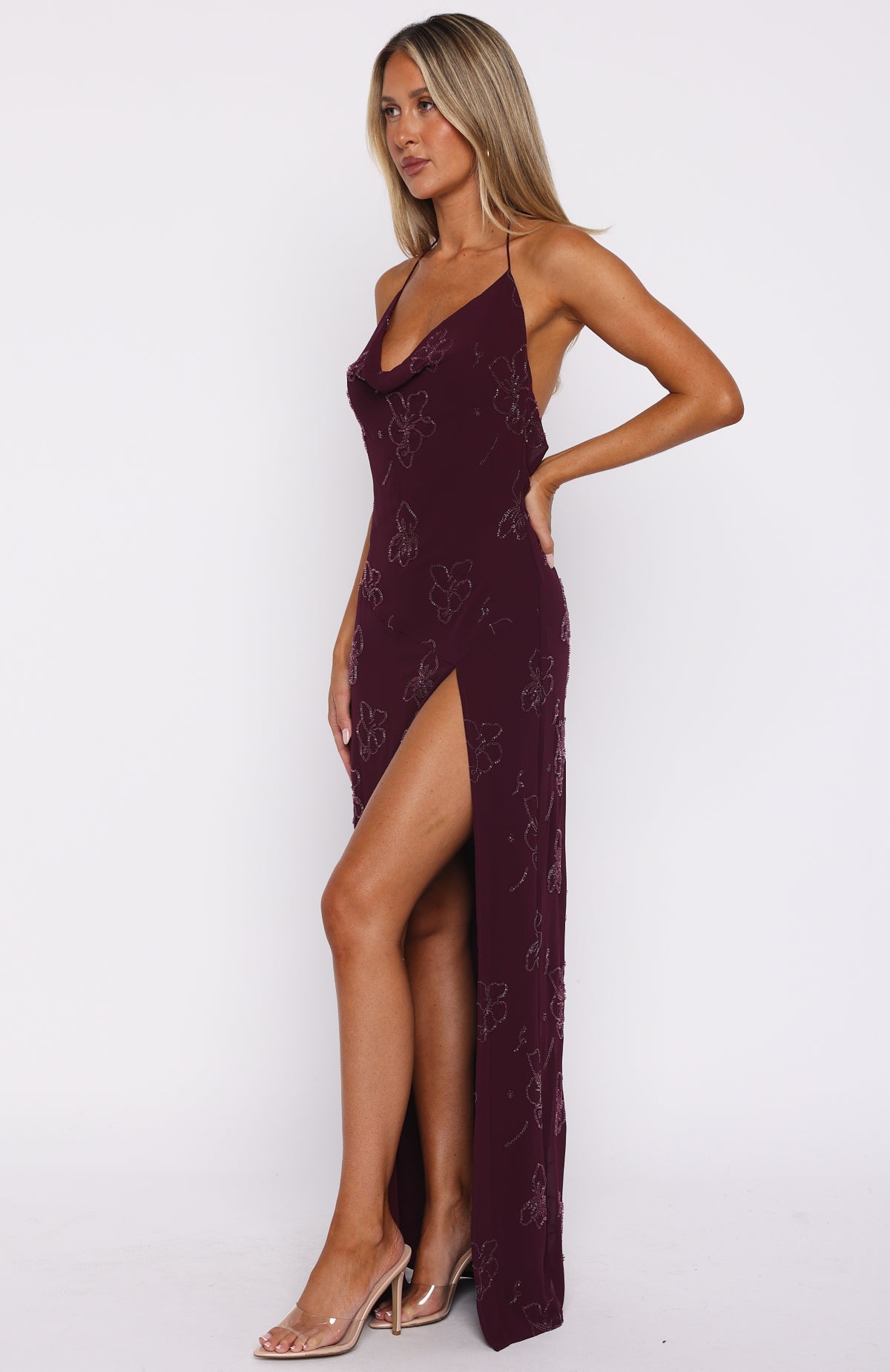 Slow Dancer Beaded Maxi Dress Deep Plum