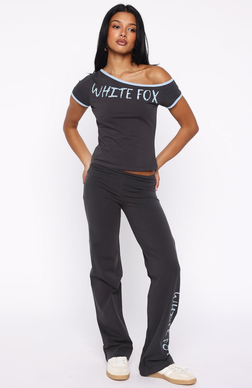 Good Things Take Time Off Shoulder Relaxed Tee Charcoal