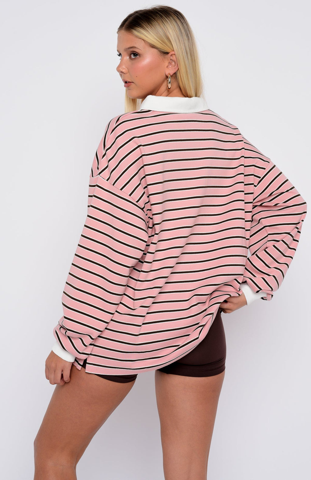 Out Again Long Sleeve Rugby Shirt Pink/Chocolate Stripe