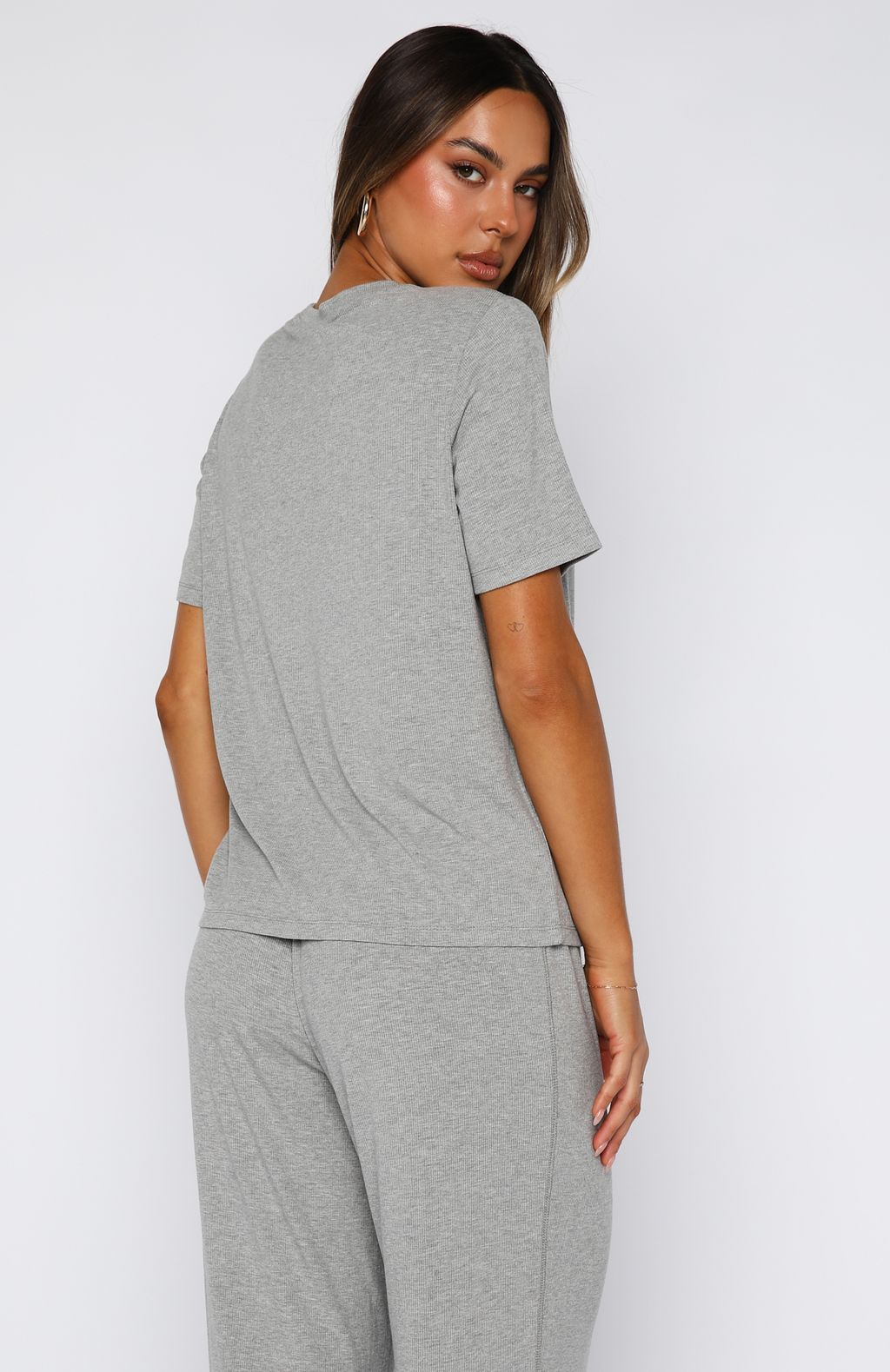 Come A Long Way Soft Lounge Ribbed Tee Grey Marle