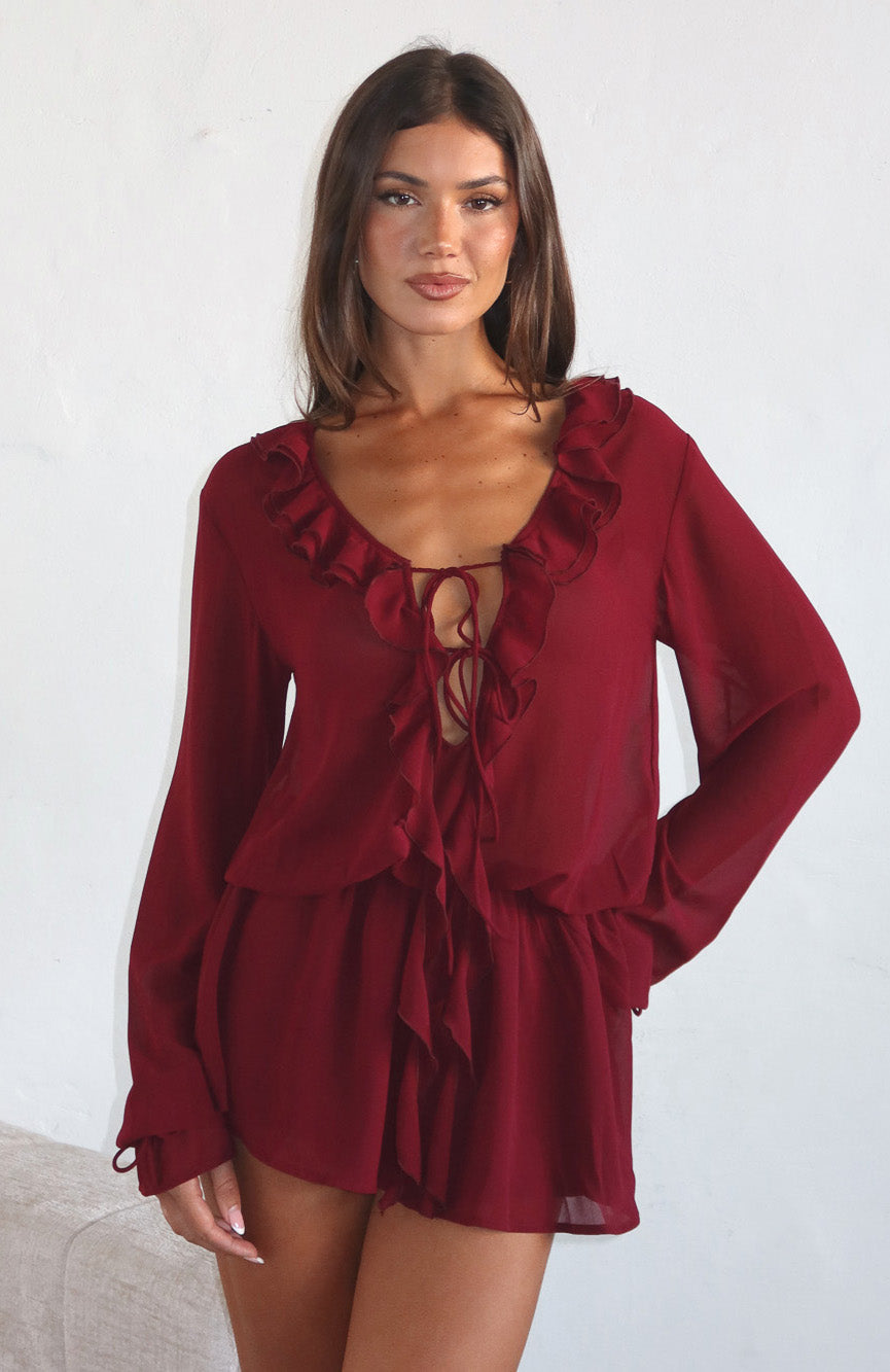 Eternal Energy Long Sleeve Mini Dress Burgundy