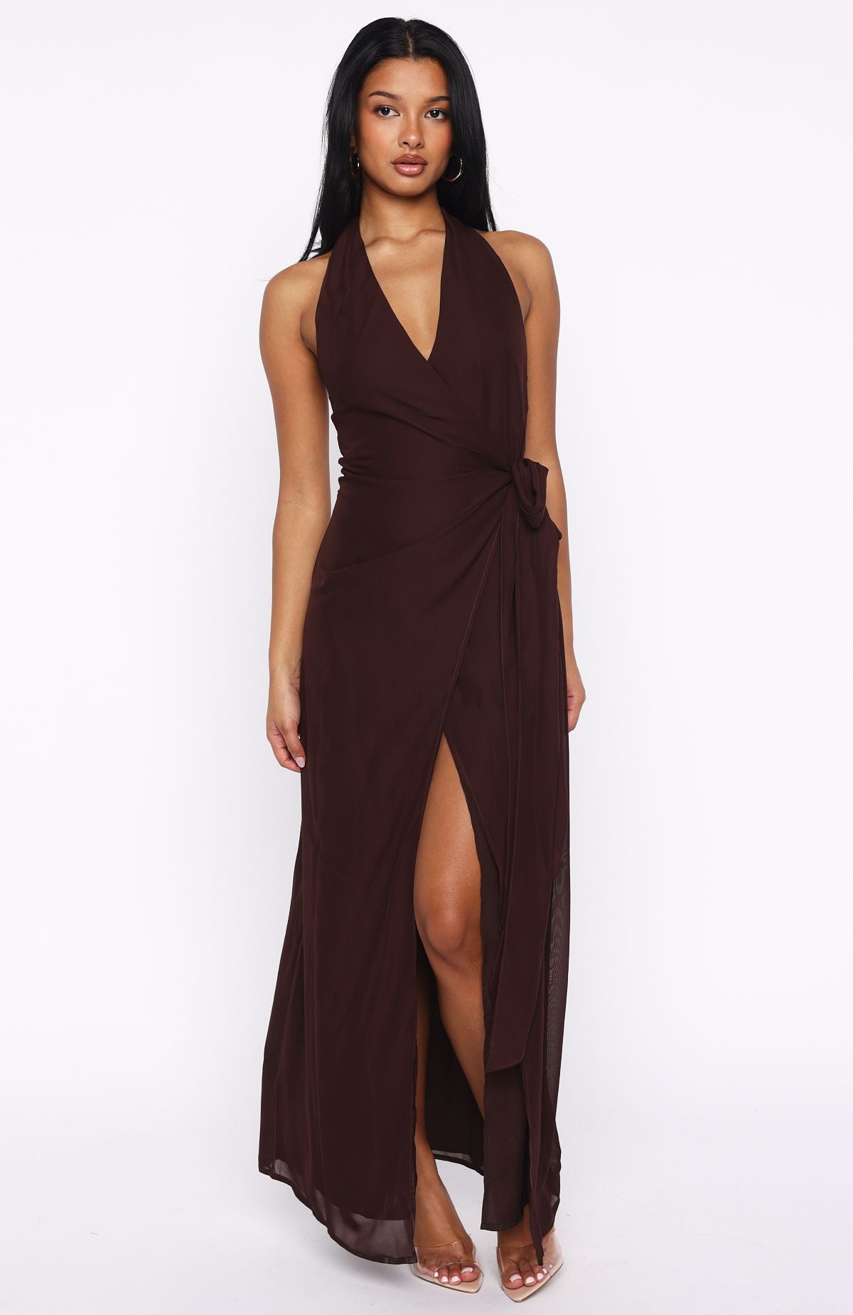 How I Feel Halter Maxi Dress Chocolate