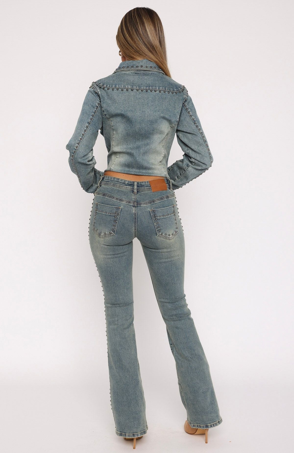 Blake Low Rise Studded Flare Jeans Brown Blue