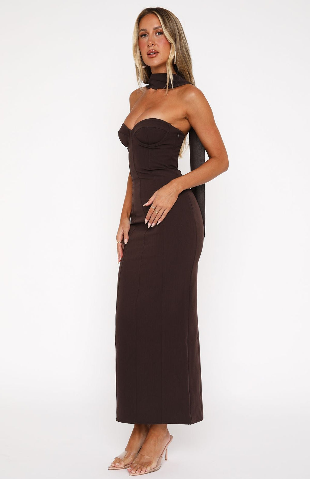 Raining Hearts Strapless Maxi Dress Chocolate