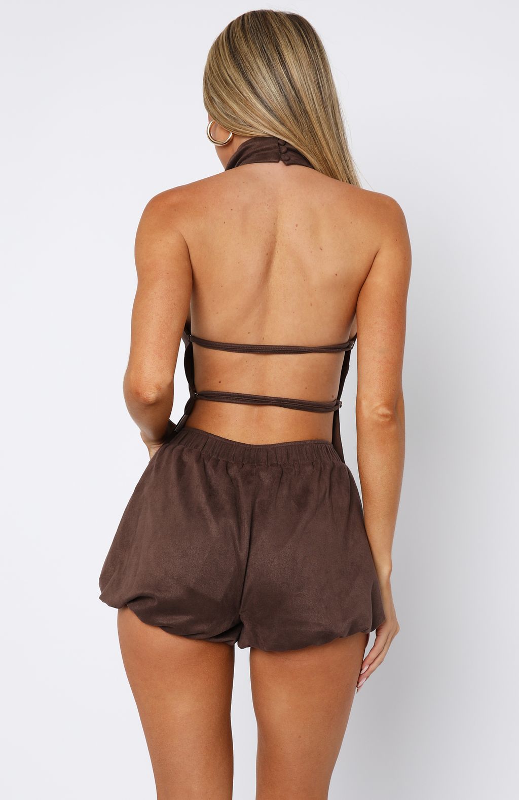 Still Love Me Faux Suede  Halter Top Dark Chocolate
