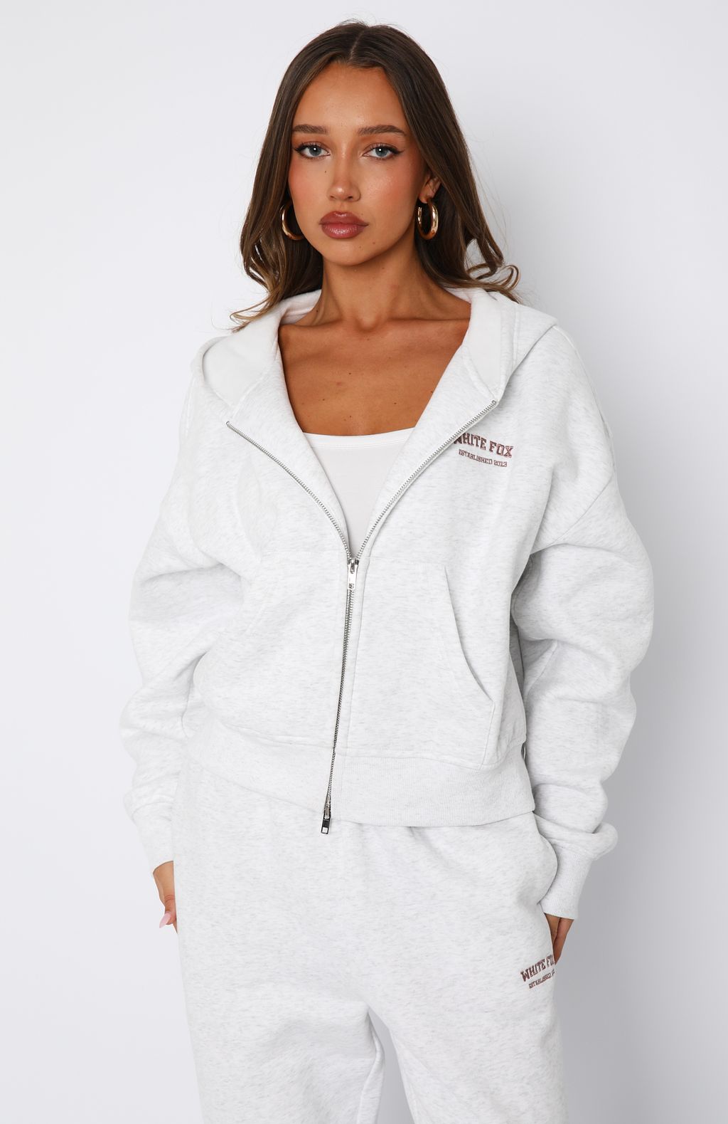 Can't Miss It Boxy Zip Front Hoodie Grey Marle/Rose Gold
