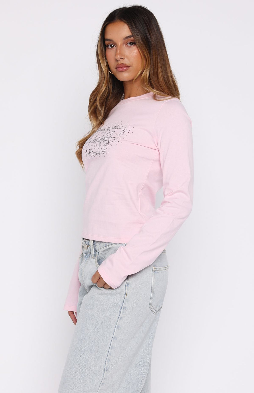 Let's Get Going Relaxed Long Sleeve Baby Tee Pink