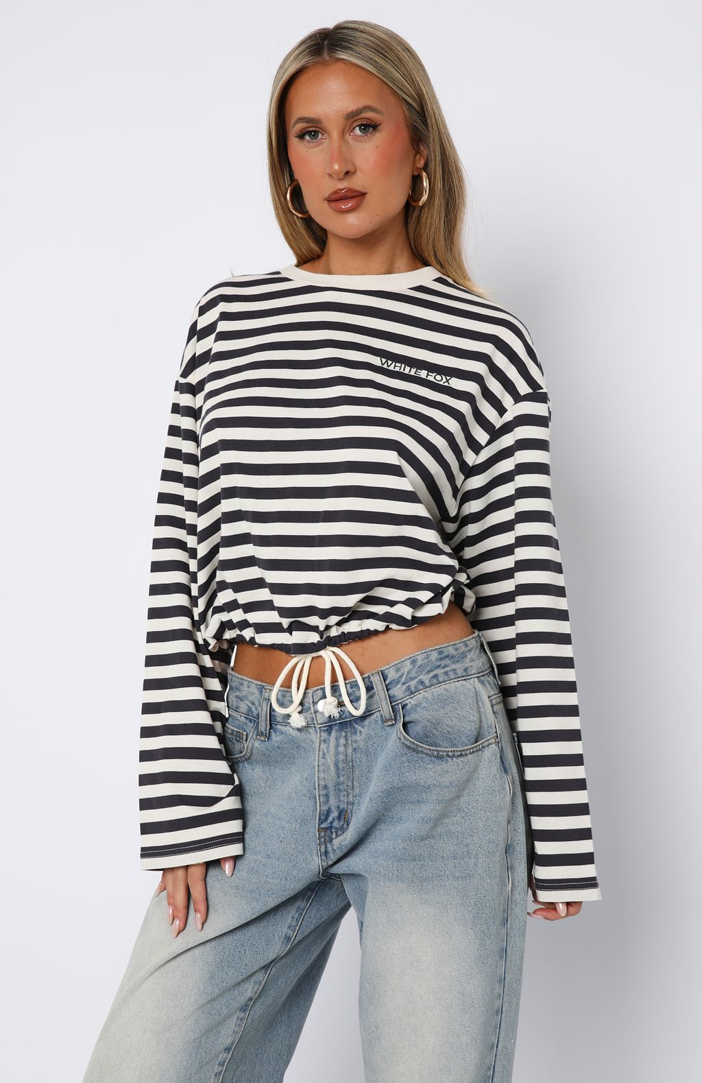 First Time Here Long Sleeve Tee Charcoal/Cream Stripe