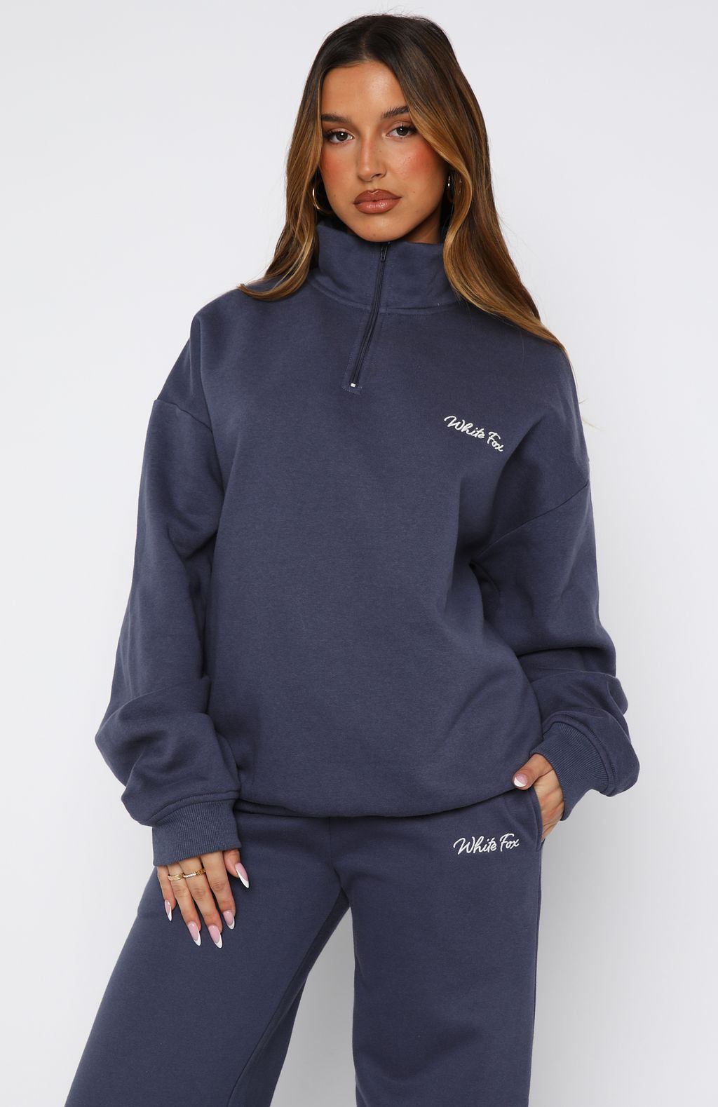 Match Your Words Zip Front Sweater Navy