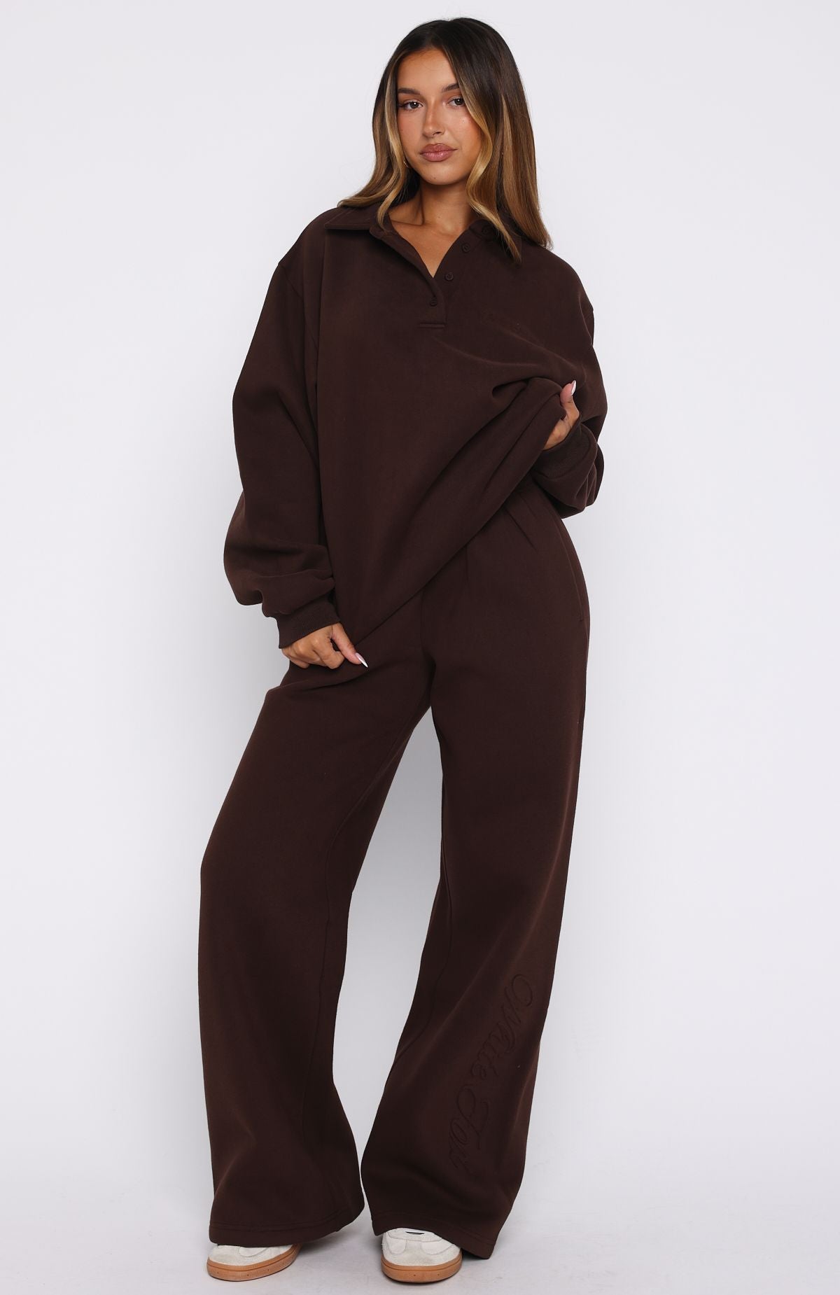 Chill Moves Oversized Henley Sweater Chocolate