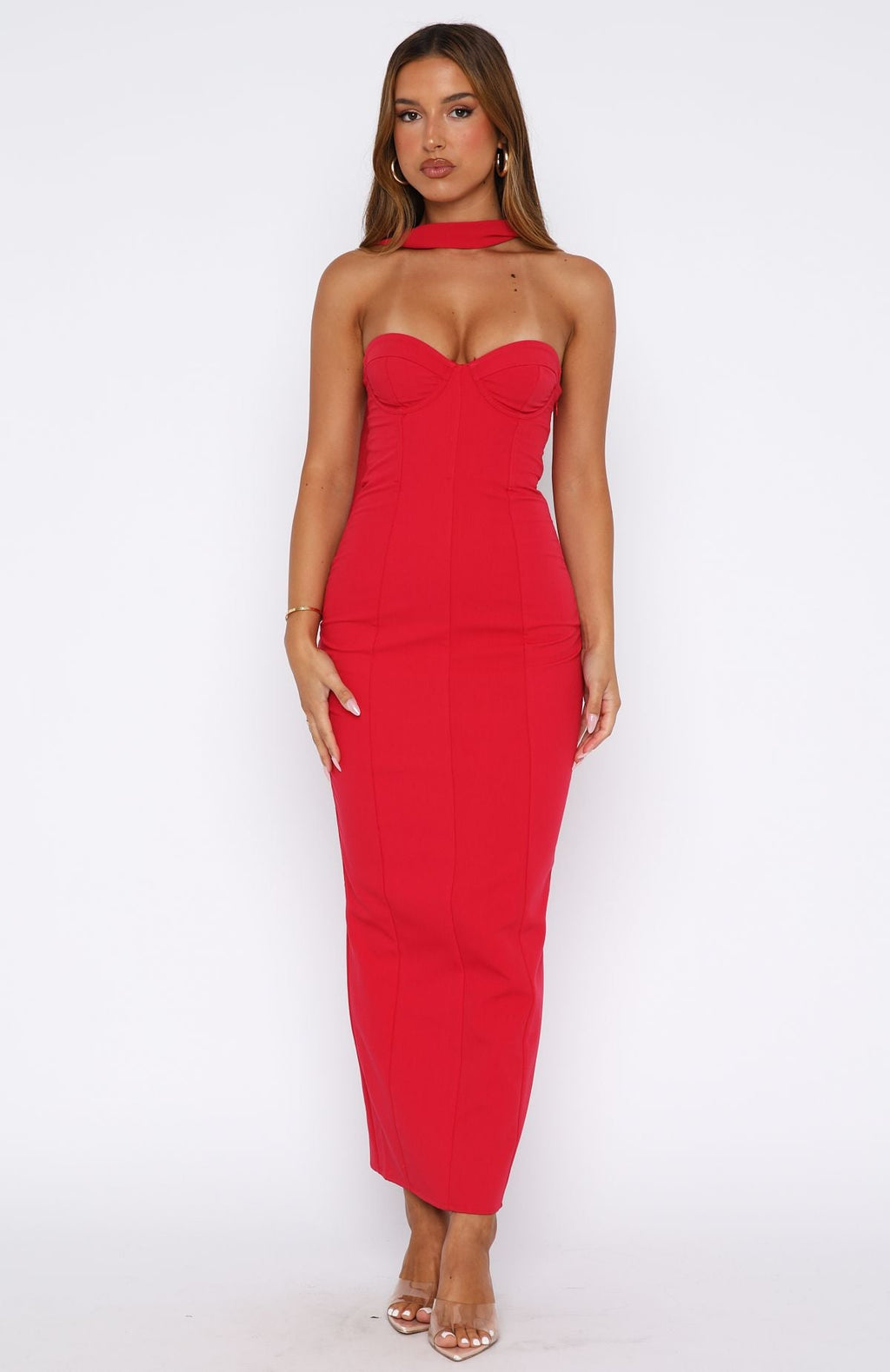 Raining Hearts Strapless Maxi Dress Red