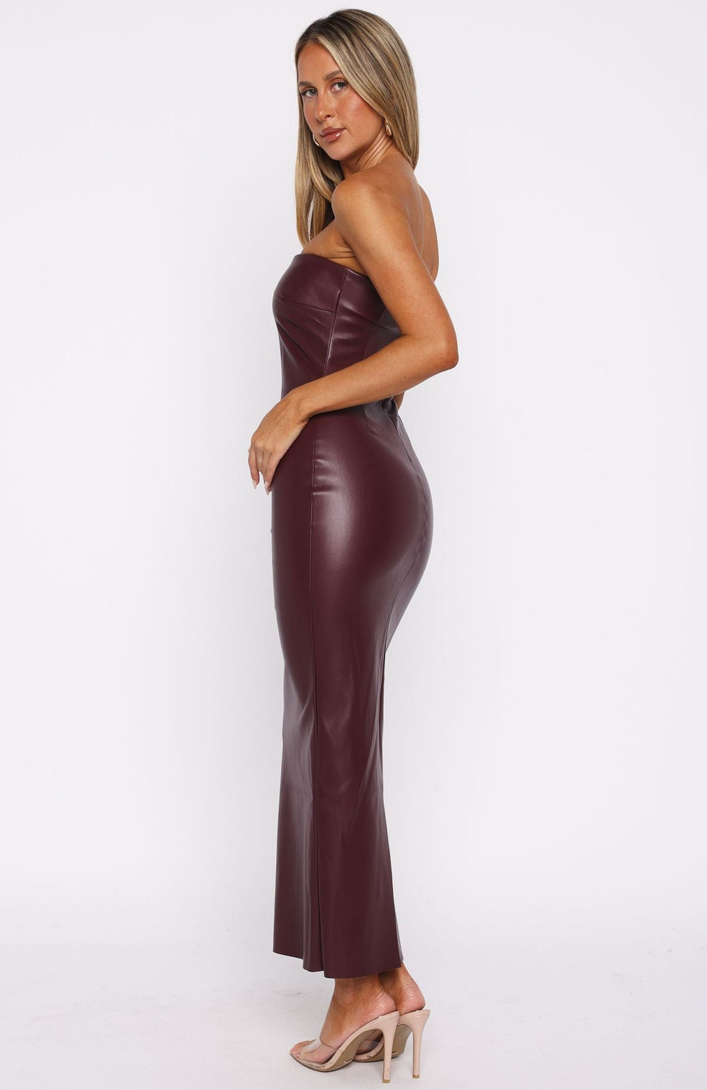 Love Is Gone PU Maxi Dress Deep Plum