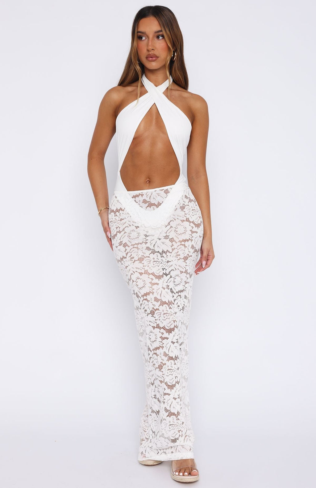 Take Time Lace Maxi Skirt White