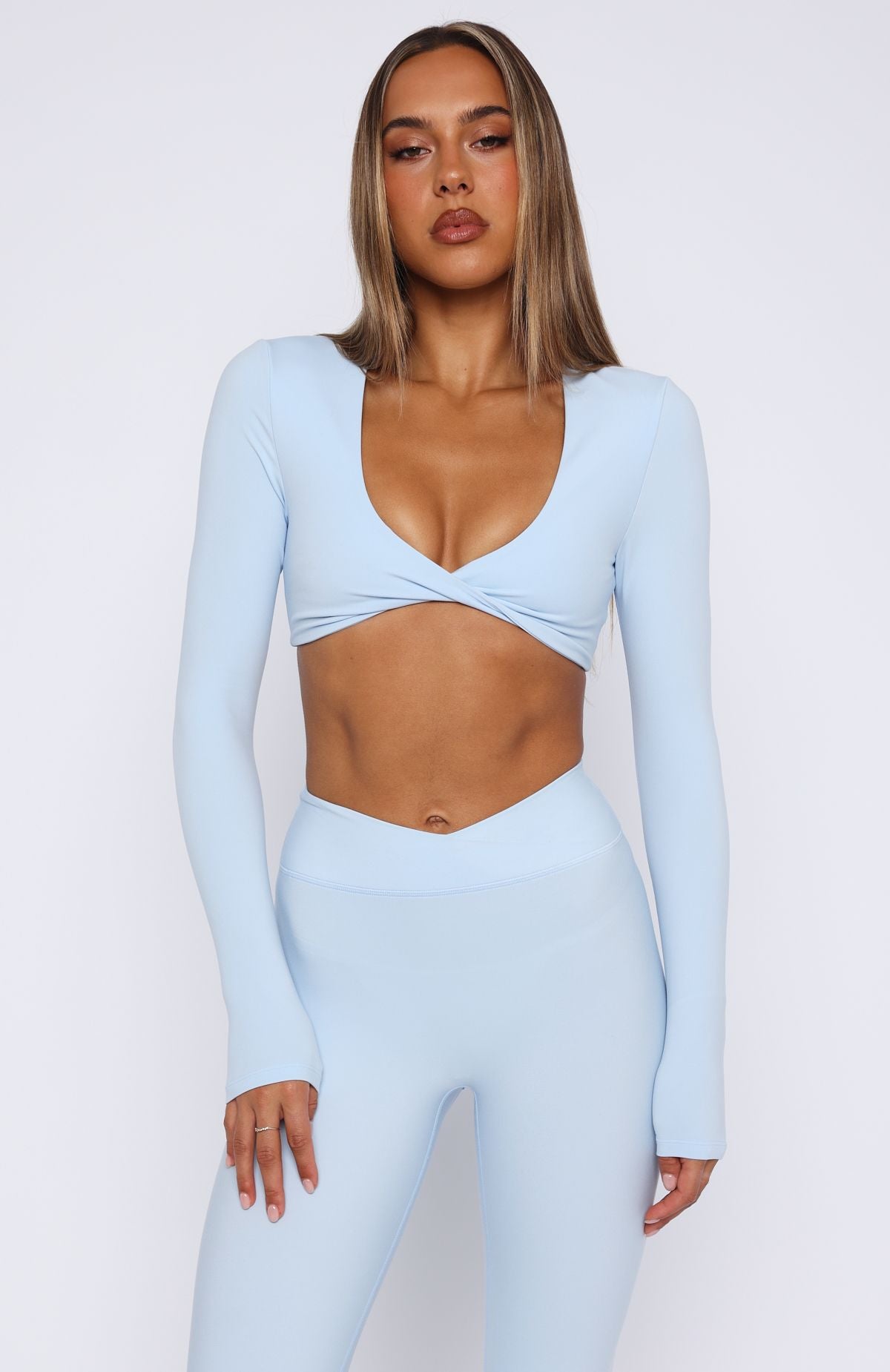 Over The Line Long Sleeve Crop Baby Blue