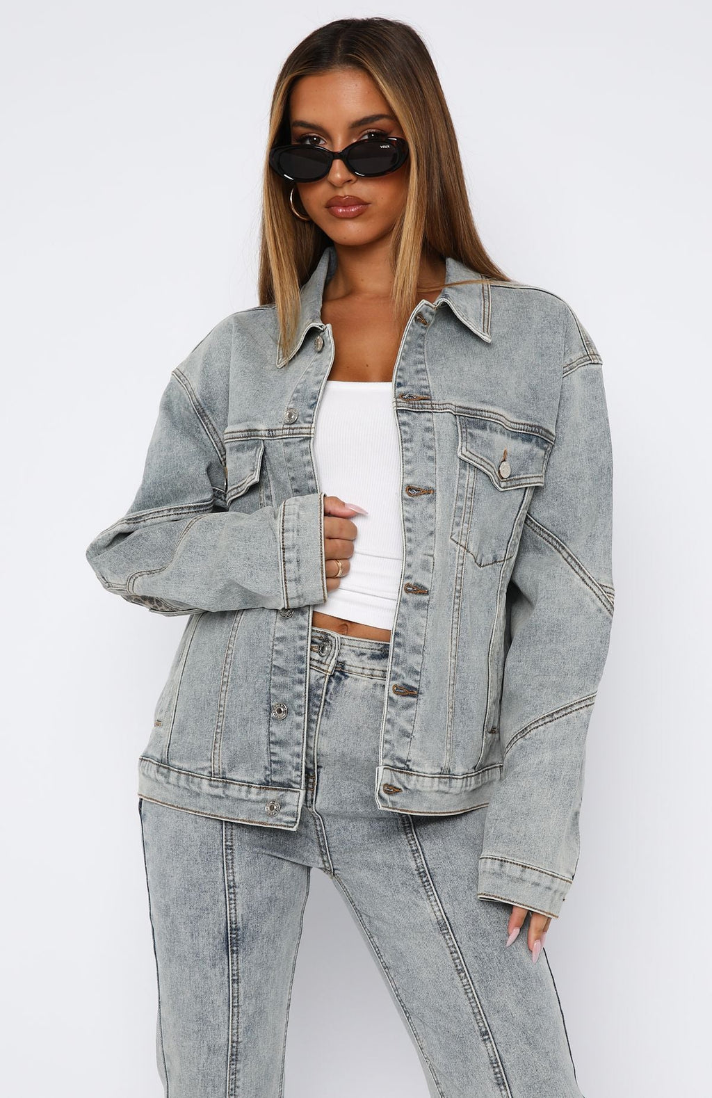 Zoe Oversized Denim Jacket Light Blue Acid
