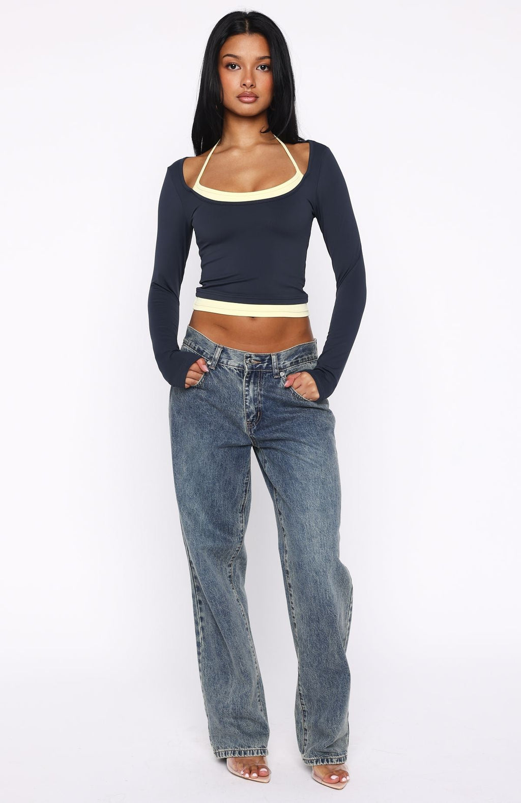 Know Everything Long Sleeve Top Navy/Lemon