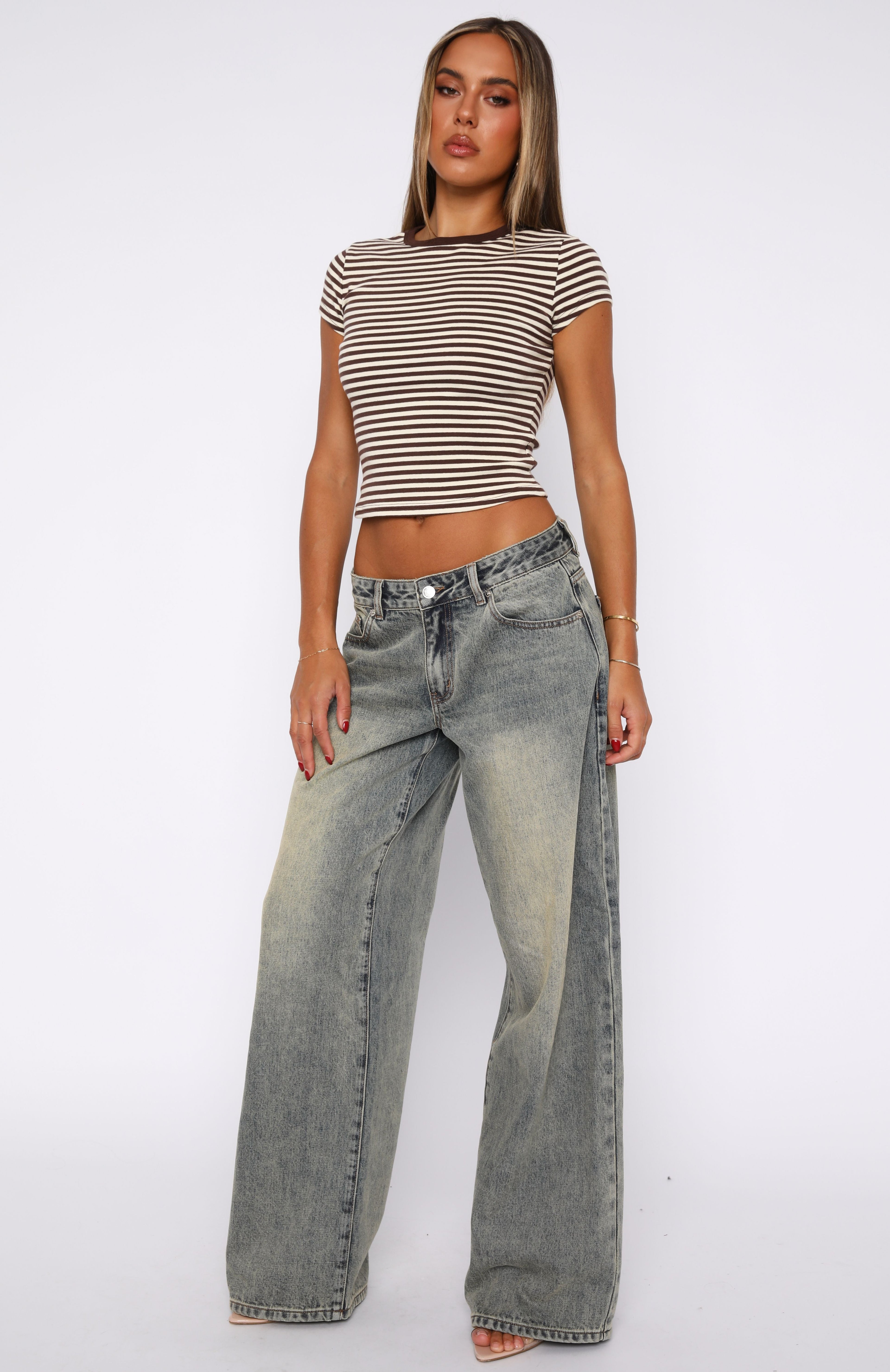 Maeve Low Rise Wide Leg Jeans Sand