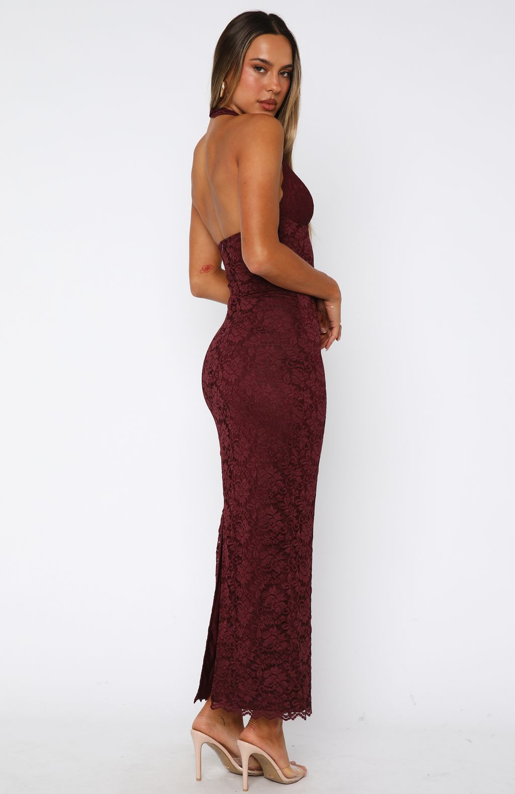 Destiny Lace Maxi Dress Burgundy