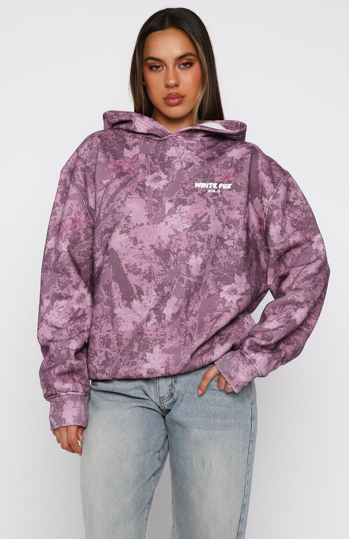 Offstage Printed Oversized Hoodie Berry Floral