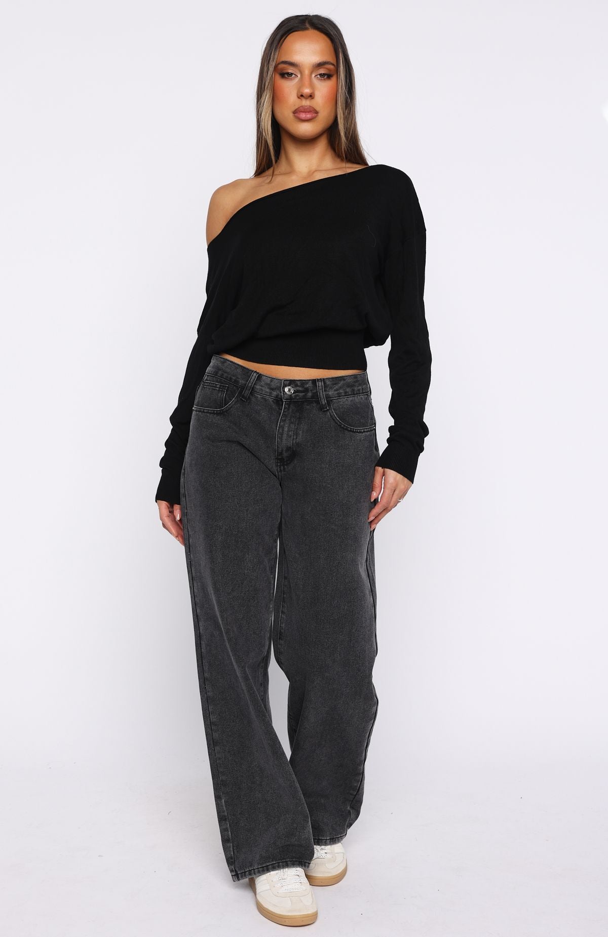 Stayed Down Off Shoulder Long Sleeve Top Black