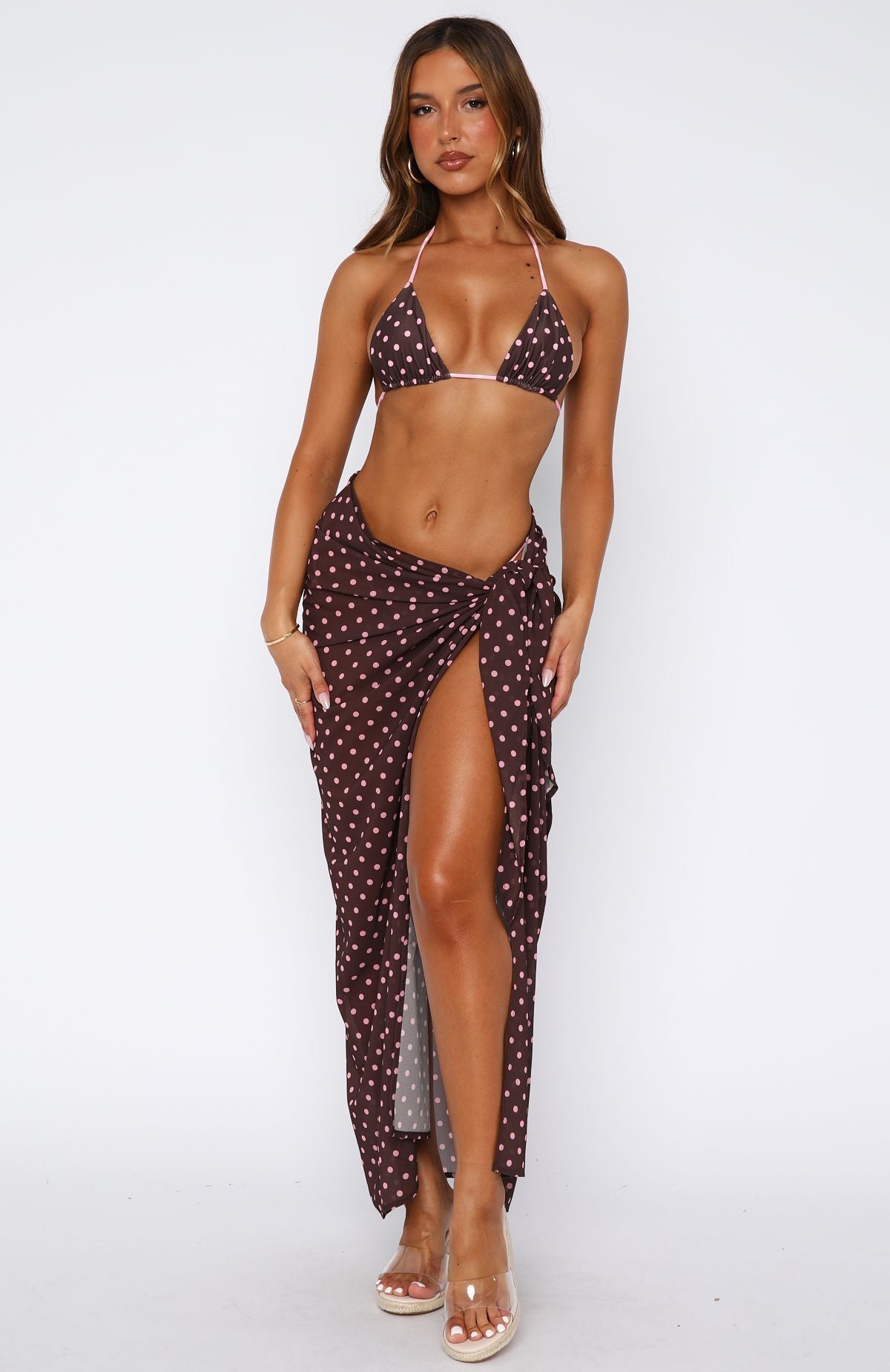 Seaforth Sarong Choc/Pink Polka Dot
