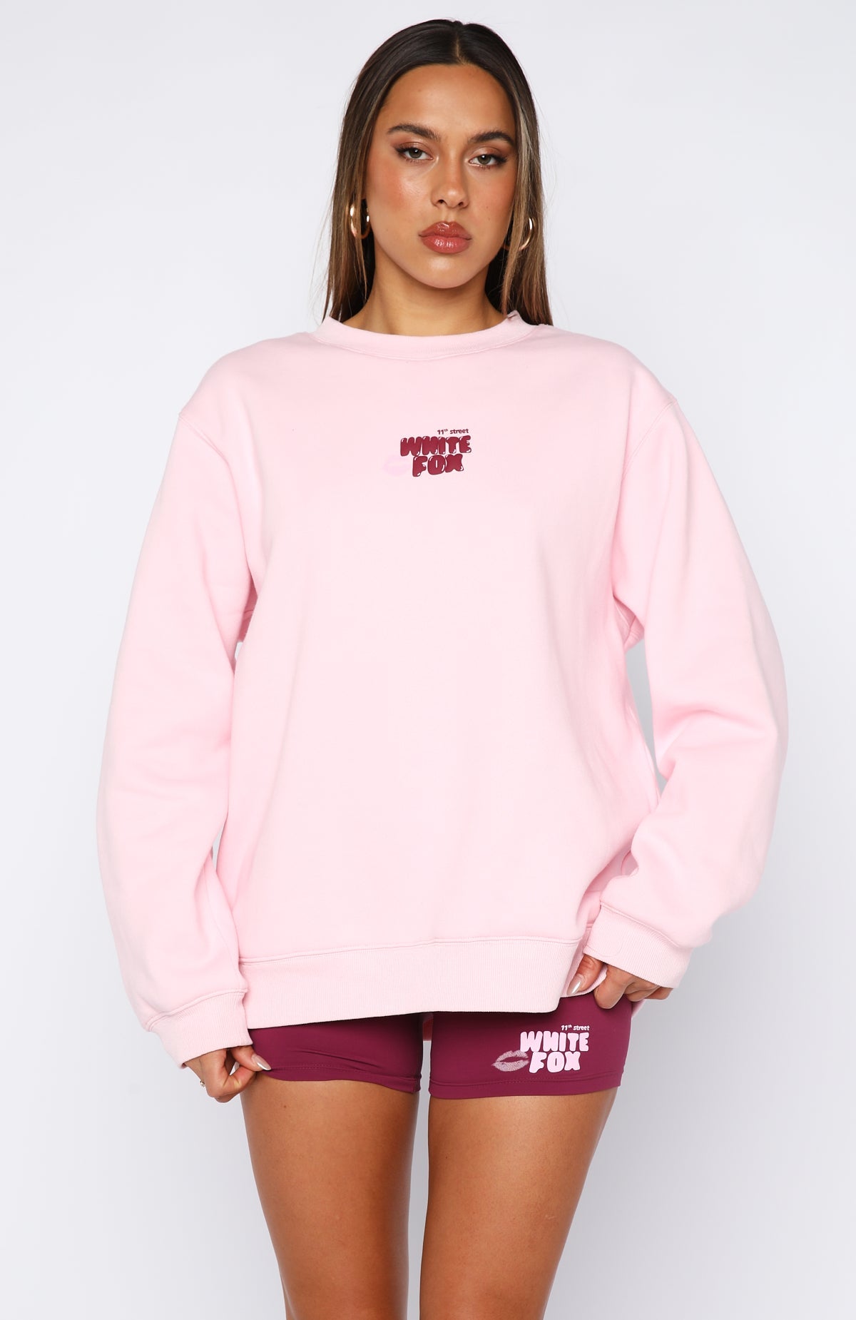 11th Street Sweet Kisses Oversized Sweater Pink Sugar