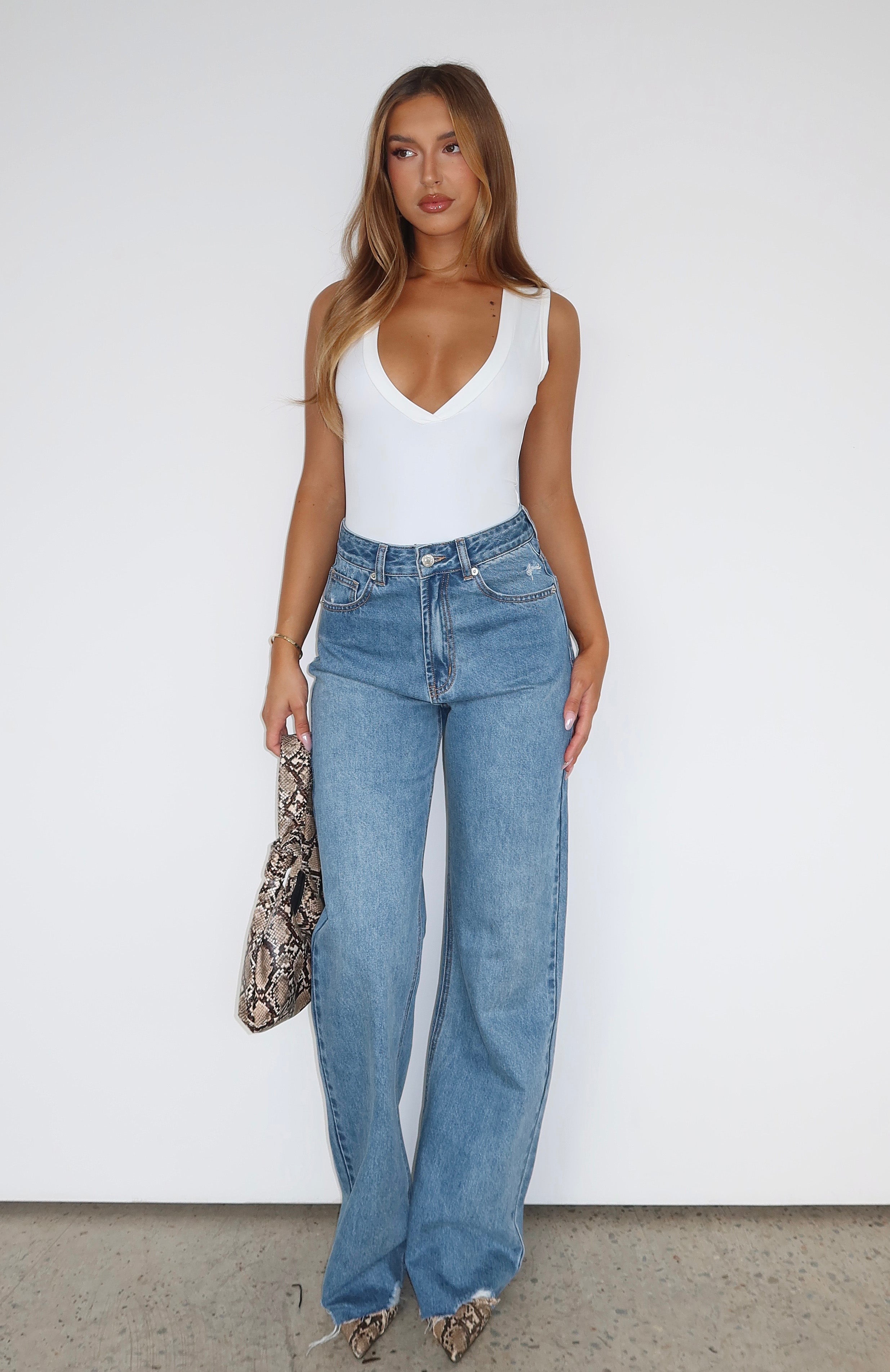 Alana High Waisted Straight Leg Jeans Mid Blue