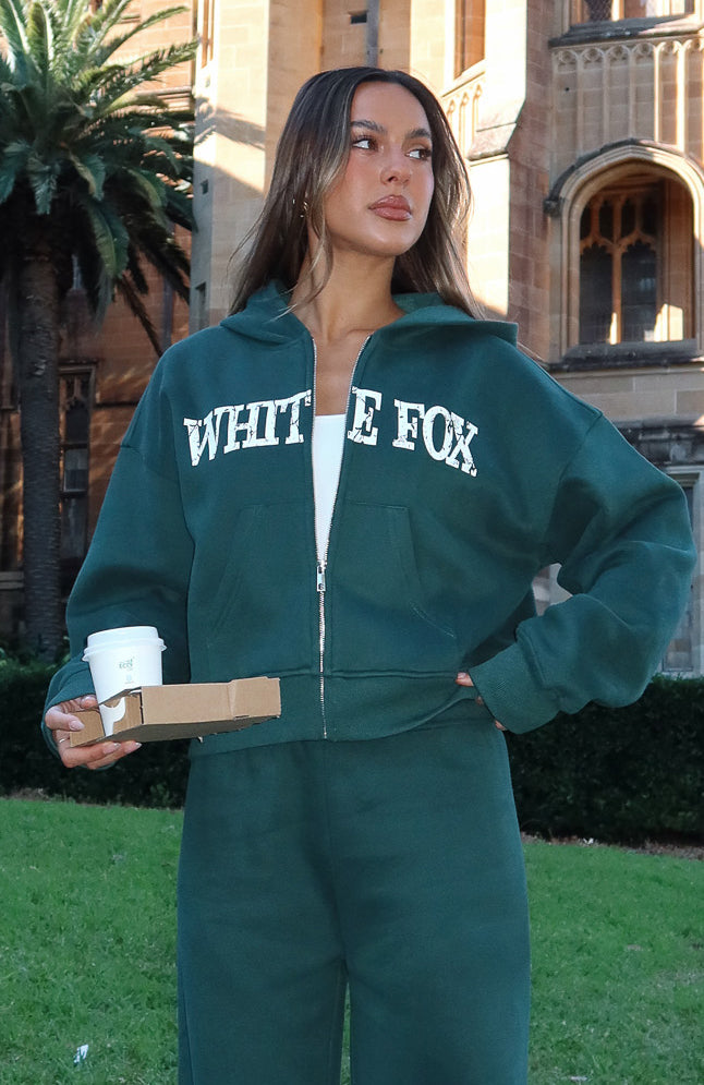 Brand New Start Boxy Zip Front Hoodie Forest Green