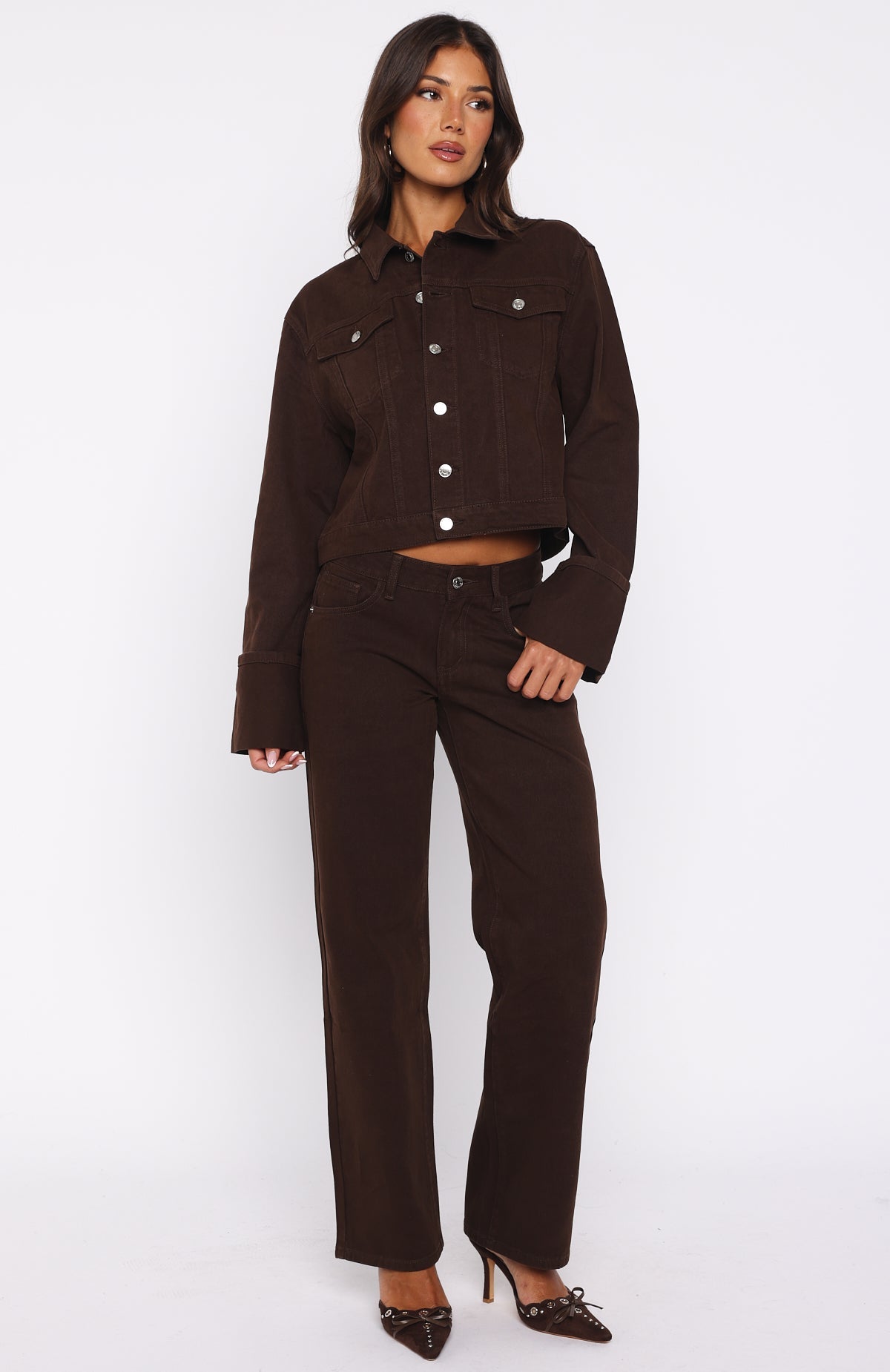 Bring The Style Low Rise Wide Leg Jeans Chocolate Wash