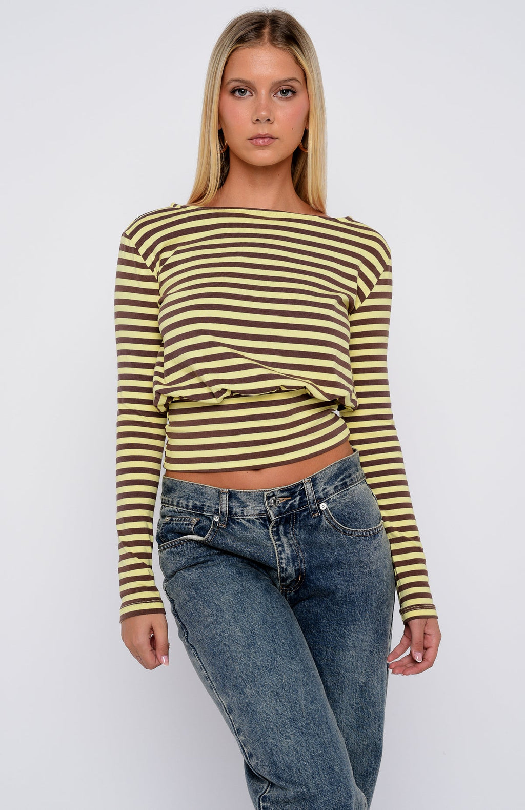 Catch My Heart Long Sleeve Top Chocolate/Banana Stripe