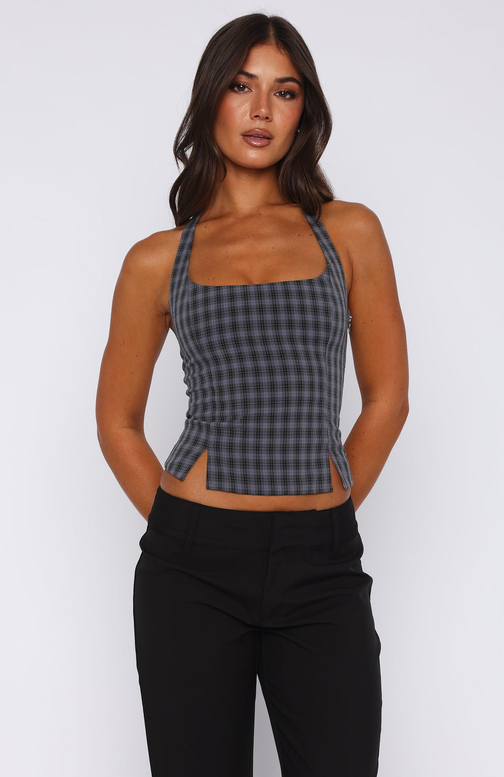 Don't Wanna Wait Halter Top Midnight Tartan