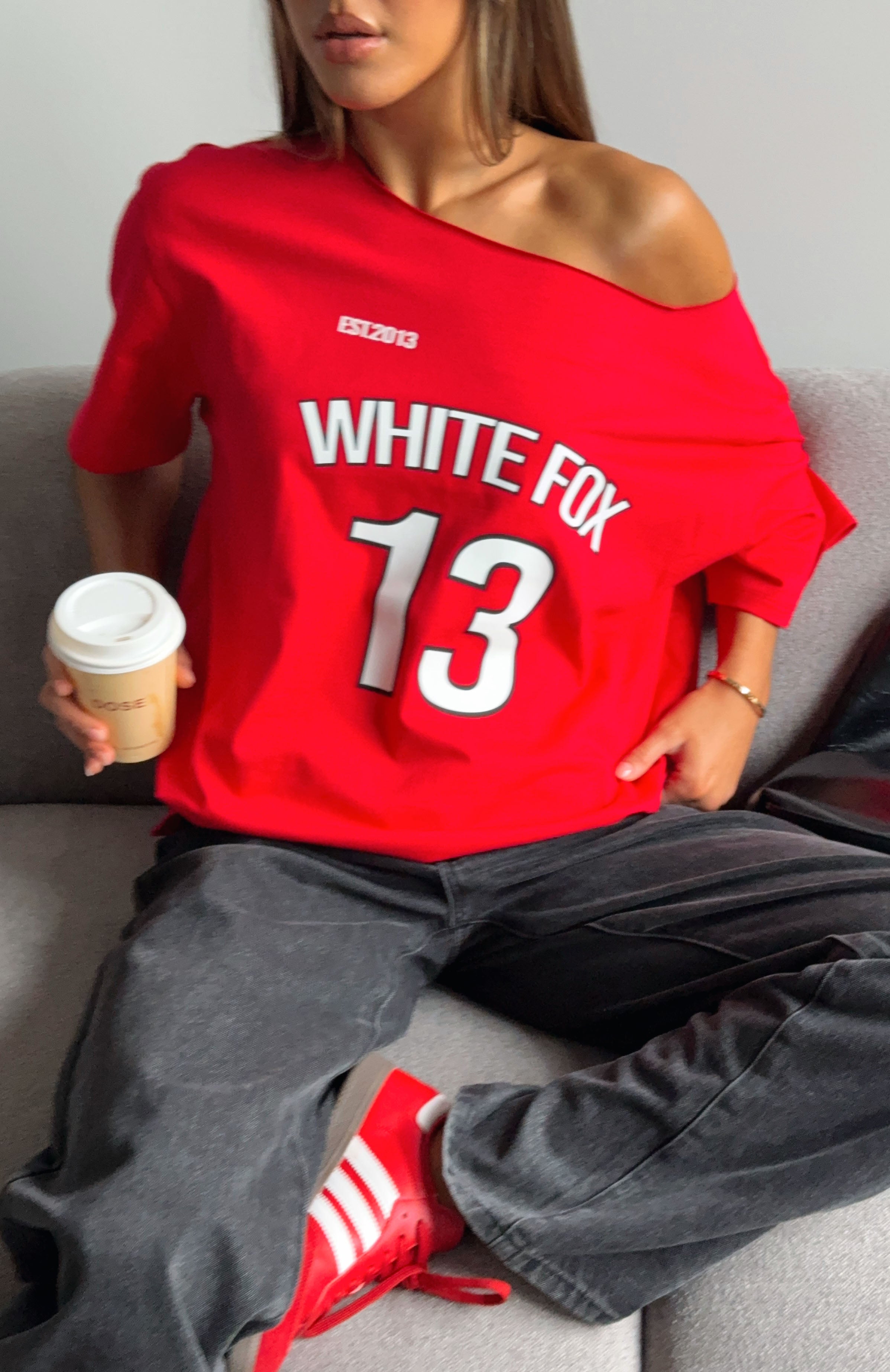 Latest Passion Off Shoulder Oversized Tee Red