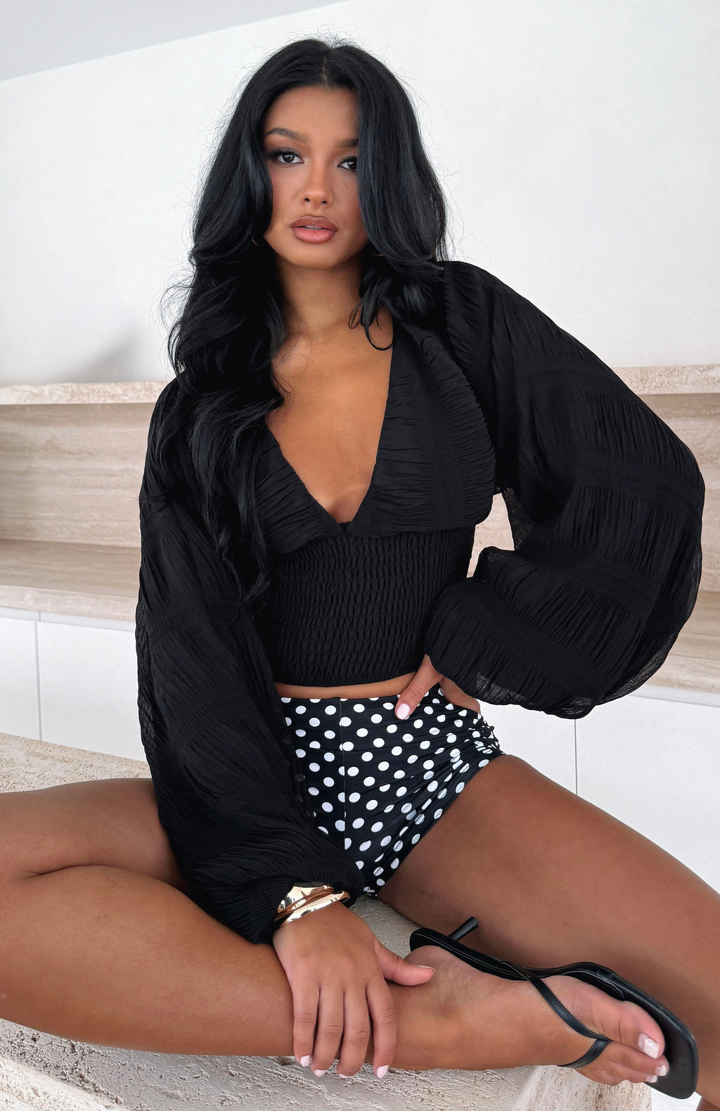 Love Shy Long Sleeve Top Black