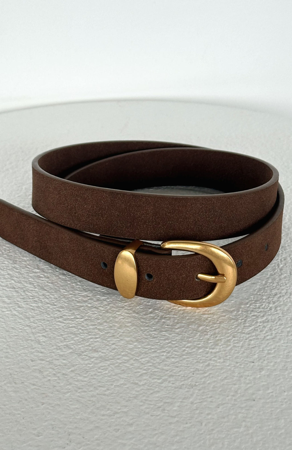 Milo Belt Chocolate Faux Suede/Gold