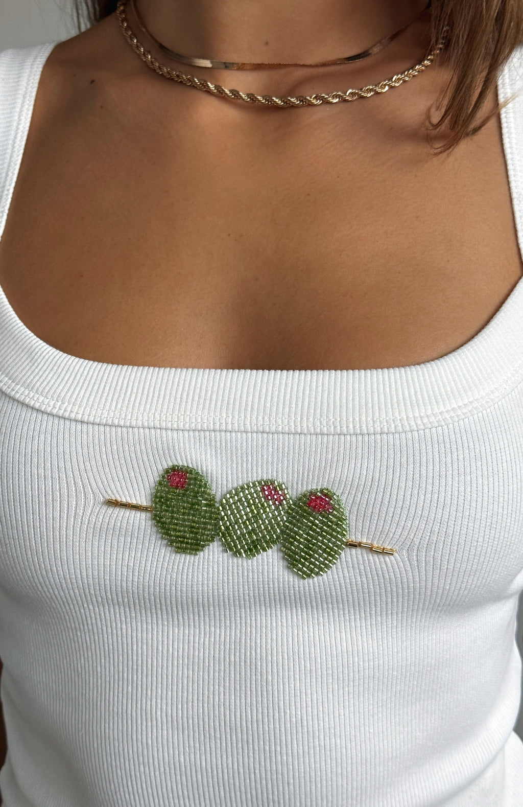 Olive Girly Tank Top White