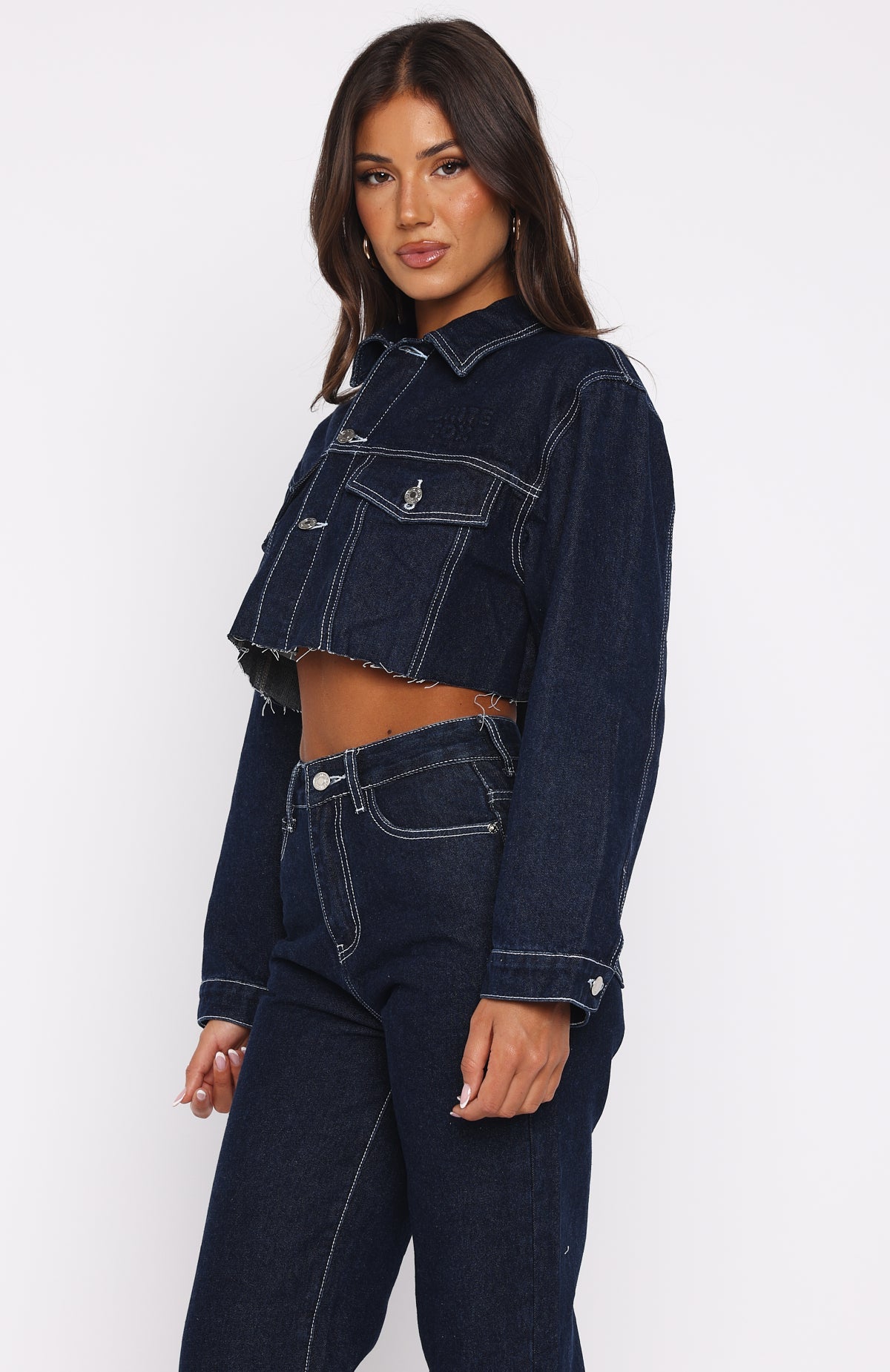 Something To Prove Cropped Denim Jacket Dark Indigo