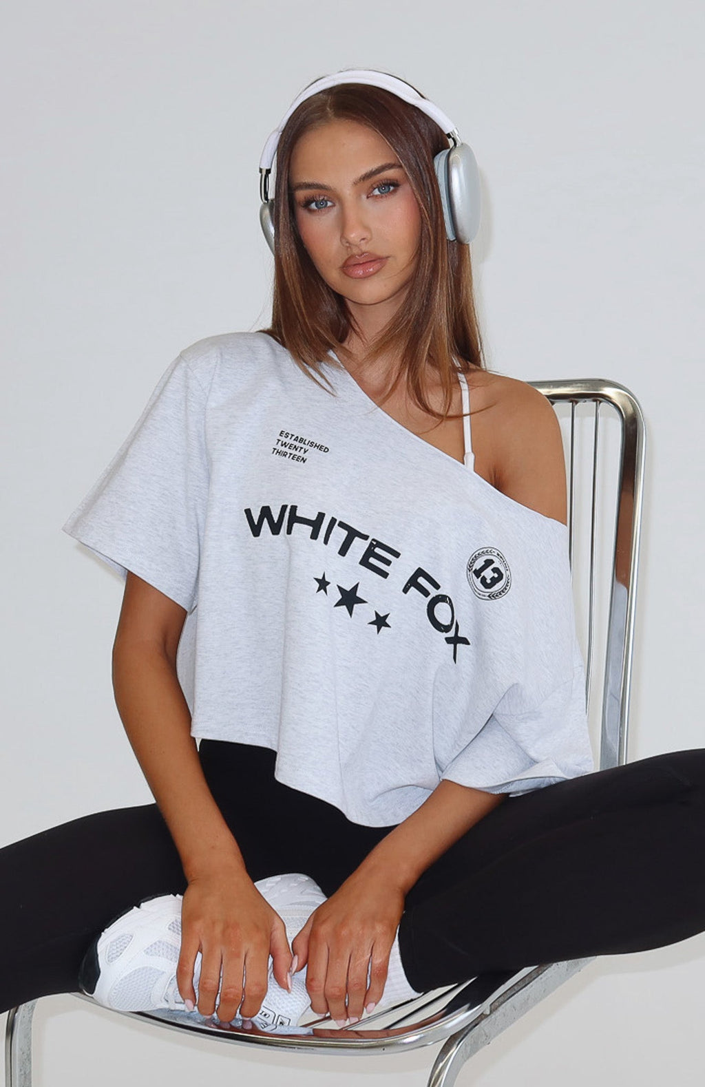 Stay Clear Off Shoulder Cropped Tee Grey Marle