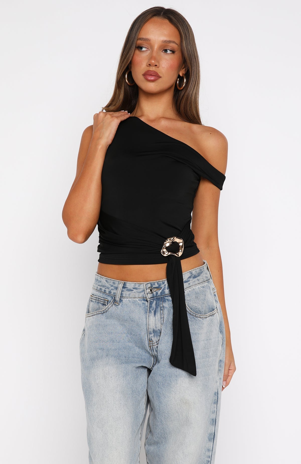 Stuck In A Dream Off Shoulder Top Black